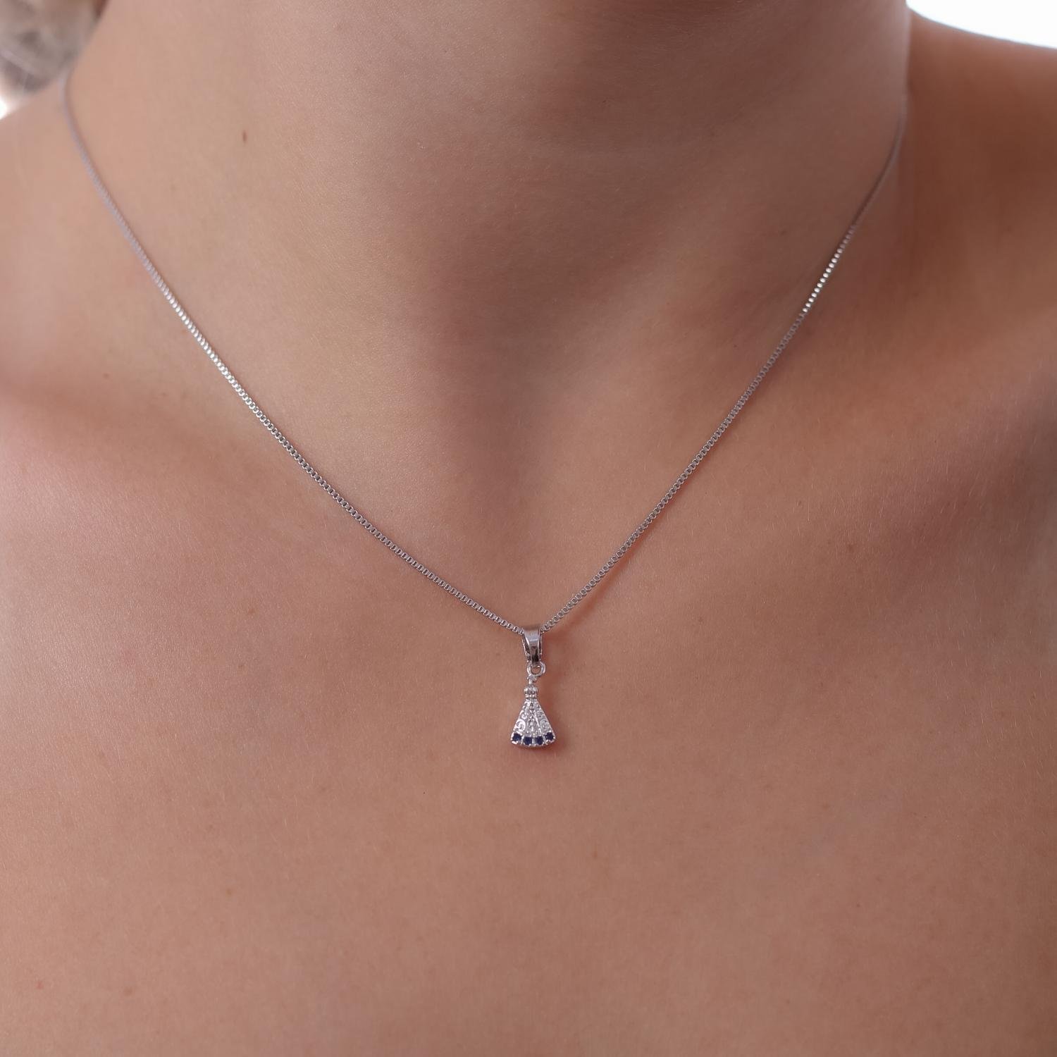 Clti-1321-Rd Colar Reeligioso N.S. Aparecida Cravejada De Zircônias Azul Escuro - Ródio Branco (40cm+5cm).