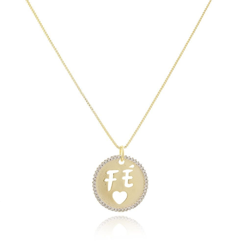 Clti-1345-Fo-C/Ródio Colar Medalha De 'Fé' (45cm+5cm)