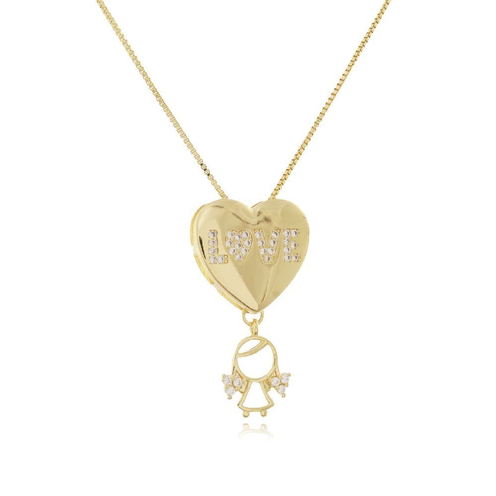 Clti-1360-Fo Colar Com Pingente De Coração E De Menina