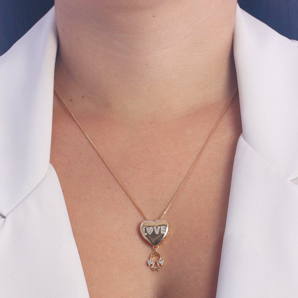 Clti-1360-Fo Colar Com Pingente De Coração E De Menina