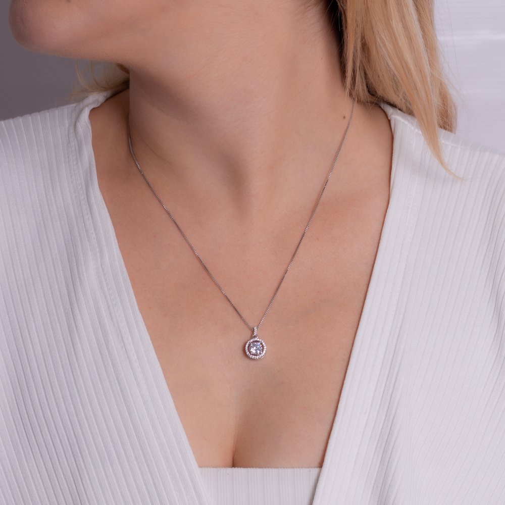 Clti-1439-Rd Colar Ponto De Luz Cristal - Ródio Branco (45cm+5cm).