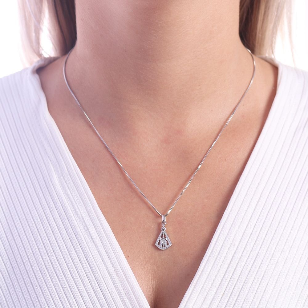 Clti-1450-Rd (Ródio) (40cm+5cm) Colar De Nossa Senhora Aparecida Cravejada Cristal