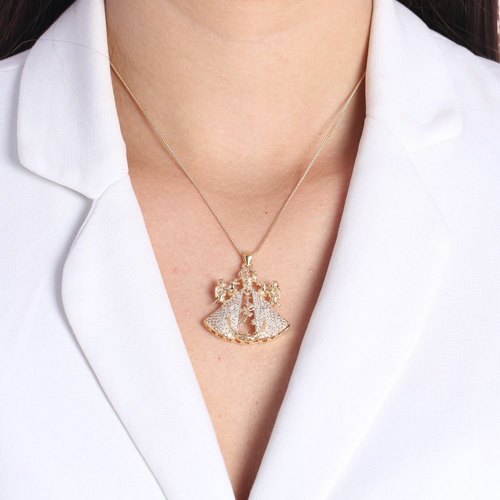 Clti-1461-Fo Colar Nossa Senhora Com Anjinhos (45cm+5cm)