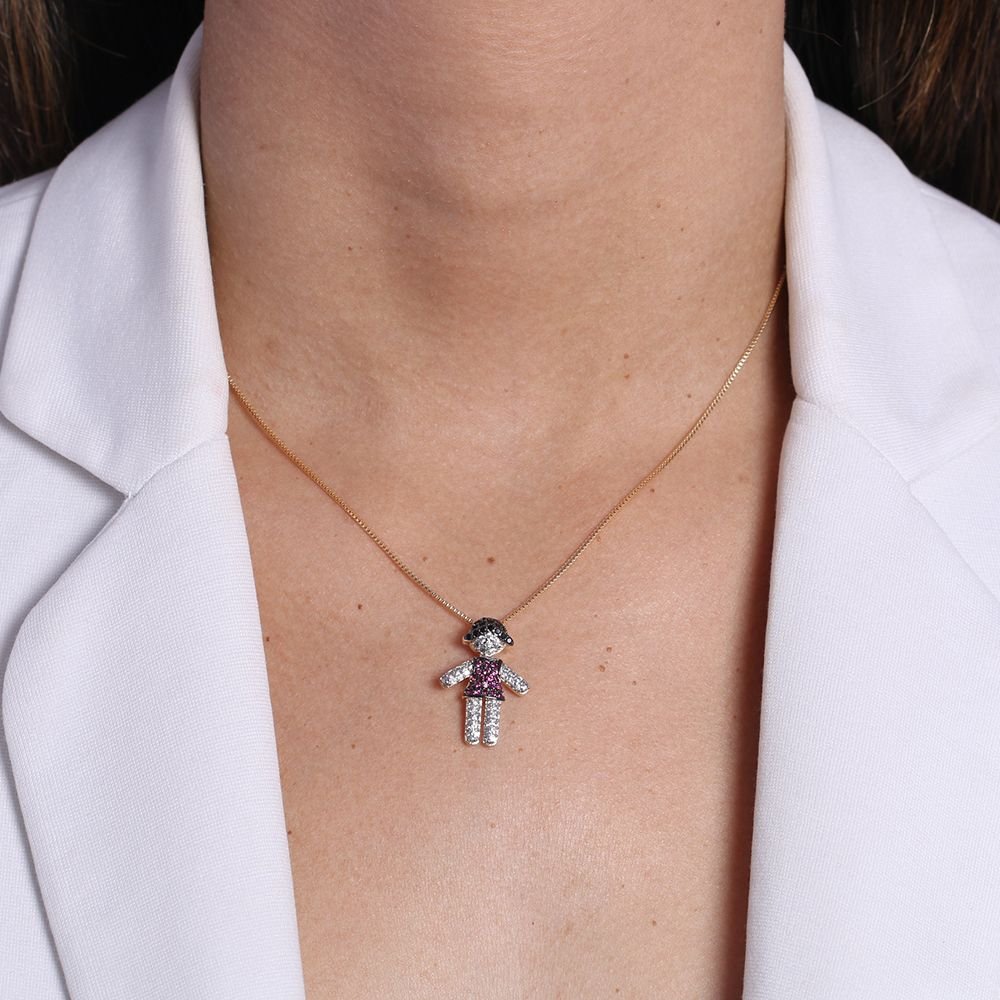 Clti-1479-Fo C/Ródio 45cm+5cm Colar De Menina Cravejado