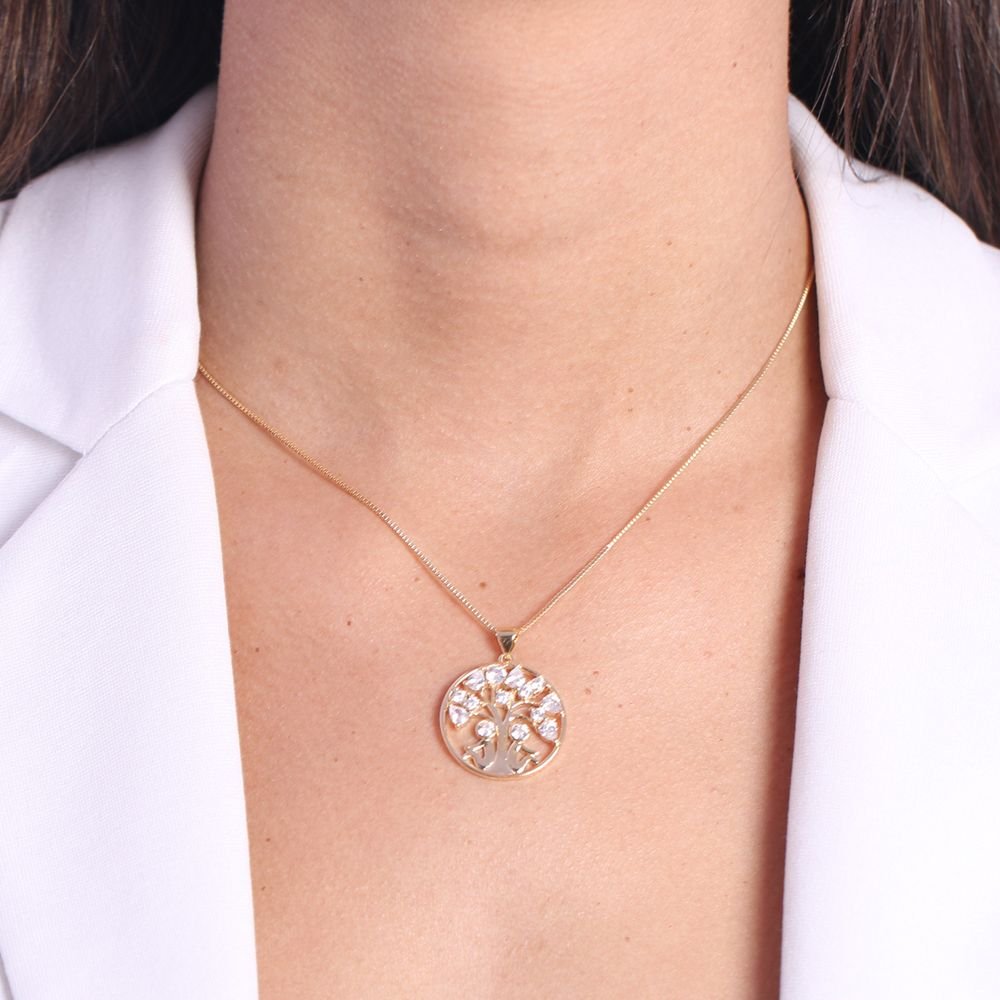 Clti-1498-Fo 45cm+5cm Colar Medalha Vazada Árvore Da Vida Com Dois Meninos.