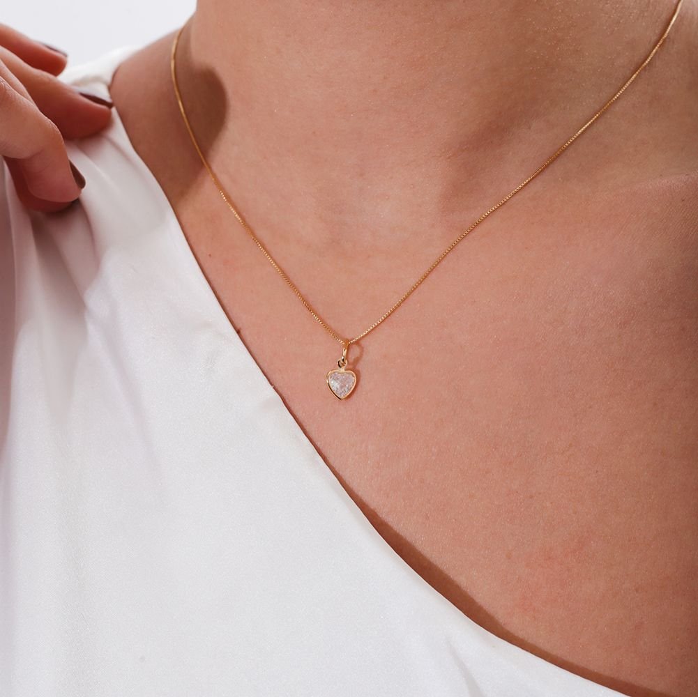 Clti-1562-Fo (40cm+5cm) Colar Com Ponto De Luz De Coração