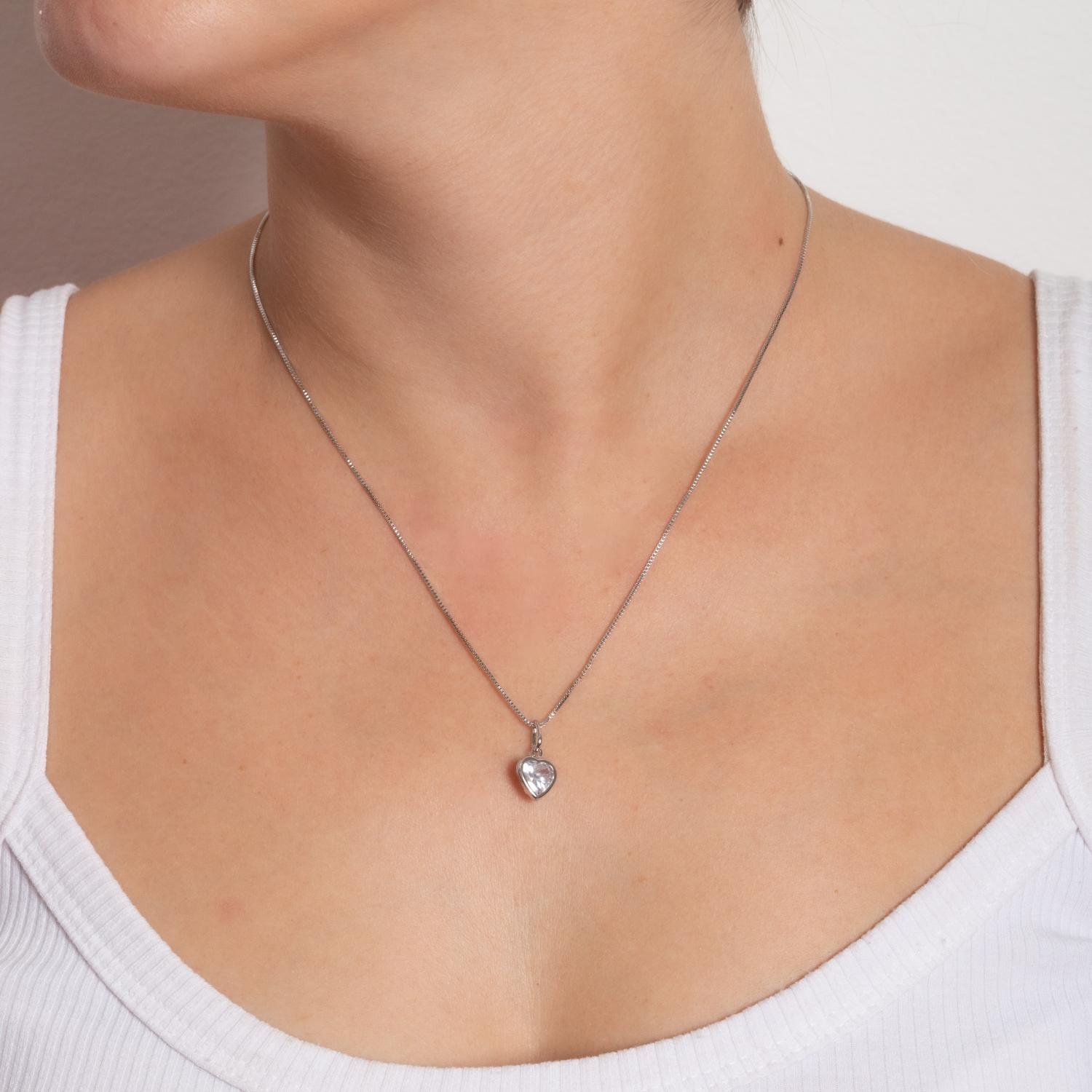 Clti-1563-Rd Colar Com Pingente De Coração Cravejado De Zircônia - Ródio Branco.