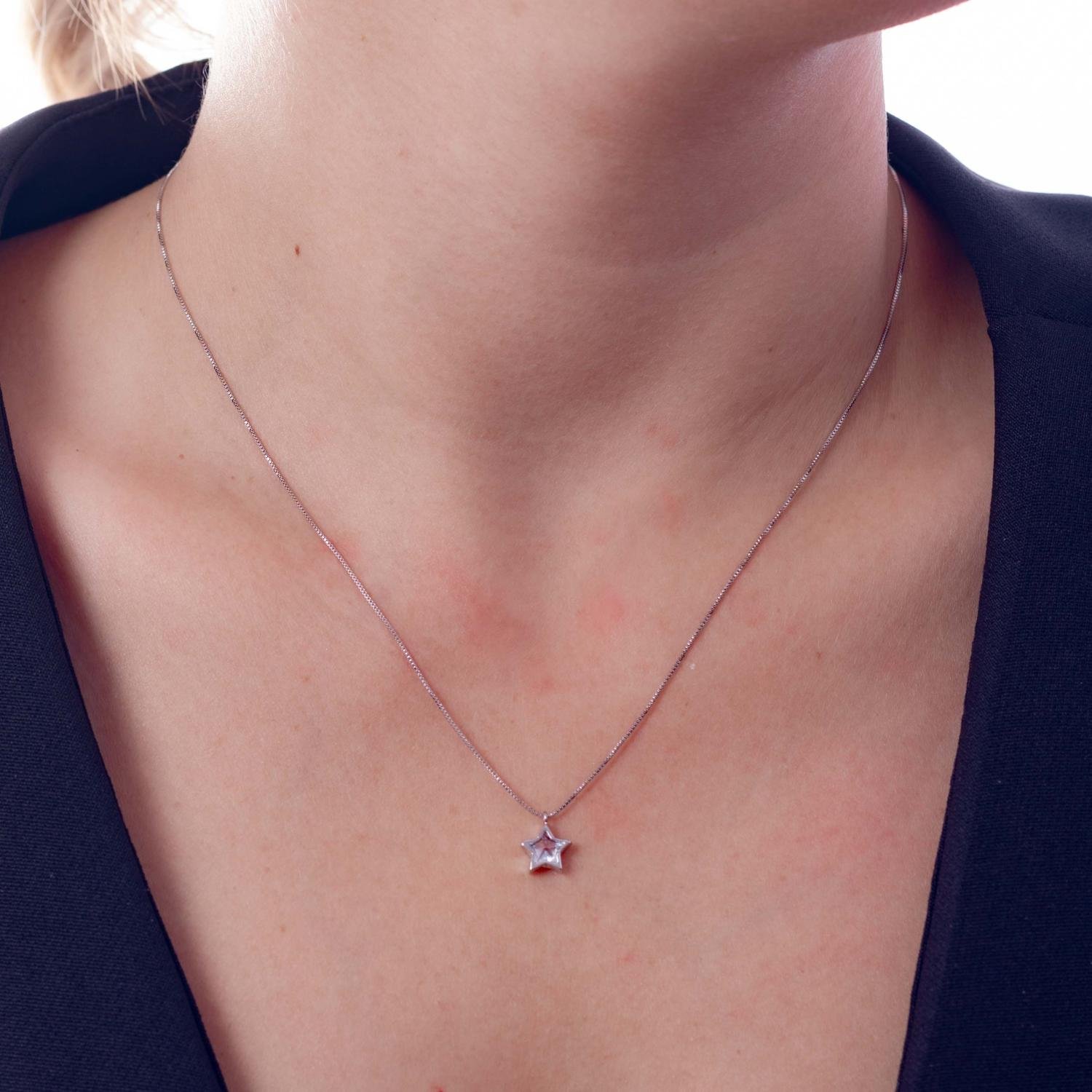 Clti-1564-Rd Colar Com Pingente De Estrela Cravejado De Zircônia - Ródio Branco.