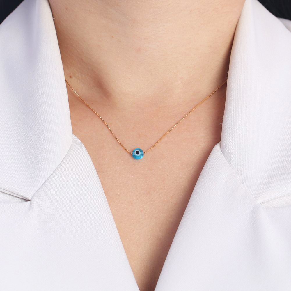 Clti-1577-Fo (40cm+5cm) Colar De Olho Grego Azul Claro