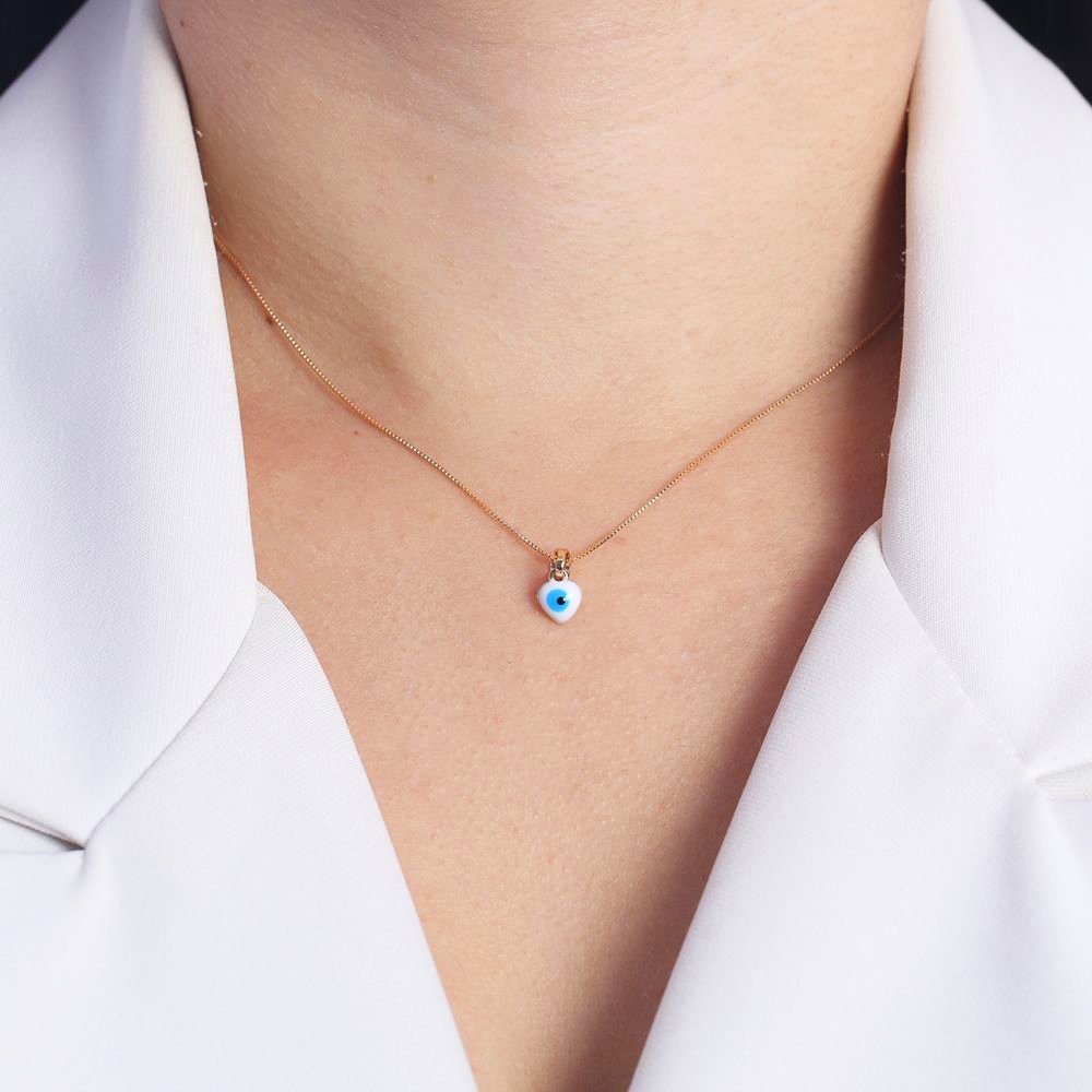 Clti-1580-Fo (40cm+5cm) Colar De Olho Grego De Coração Branco