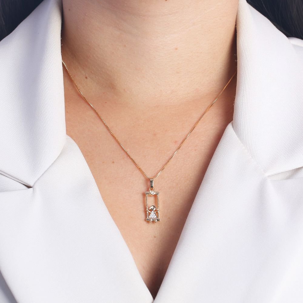 Clti-1595-Fo C/Ródio (45cm+5cm) Colar De Menina No Balanço Cravejado