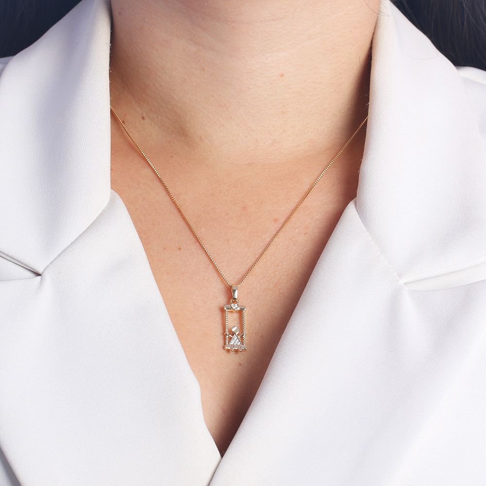 Clti-1596-Fo C/Ródio (45cm+5cm) Colar De Menino No Balanço Cravejado