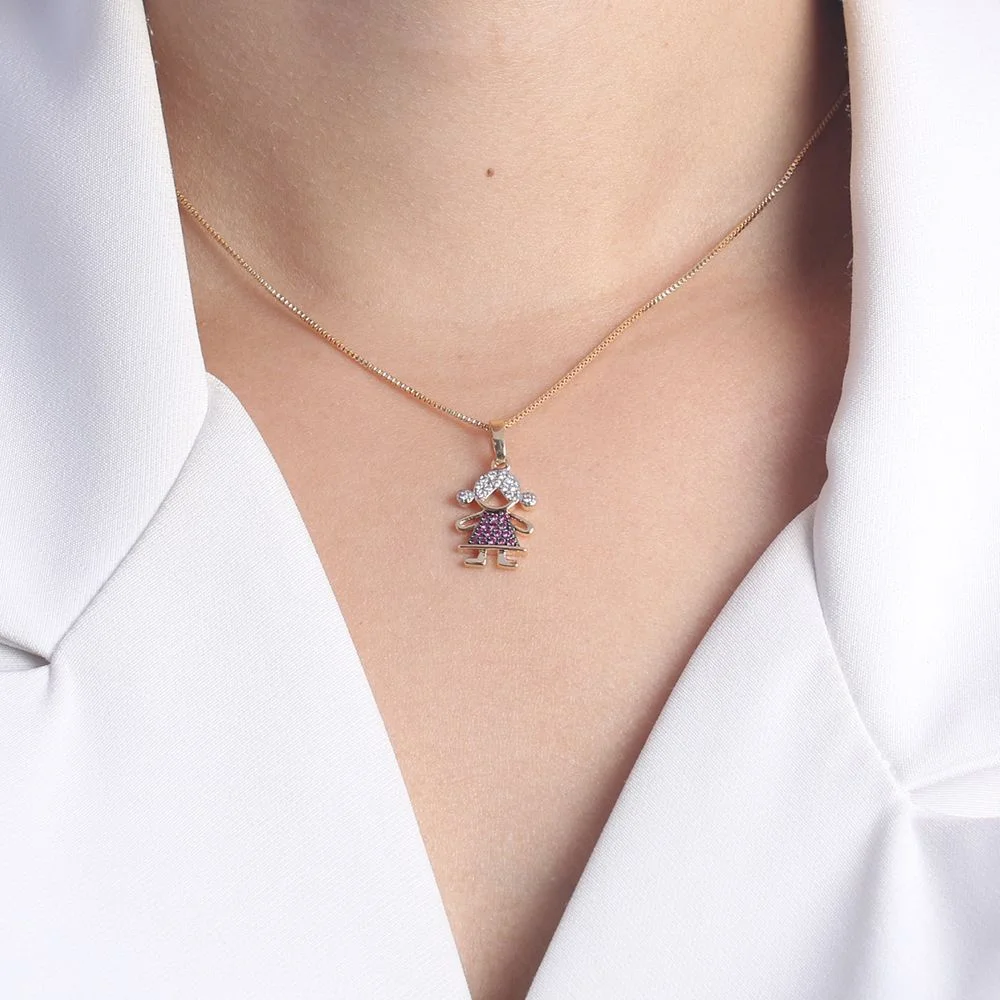 Clti-1599-Fo C/Ródio (45cm+5cm) Colar De Menina Cravejada Cristal E Fúcsia