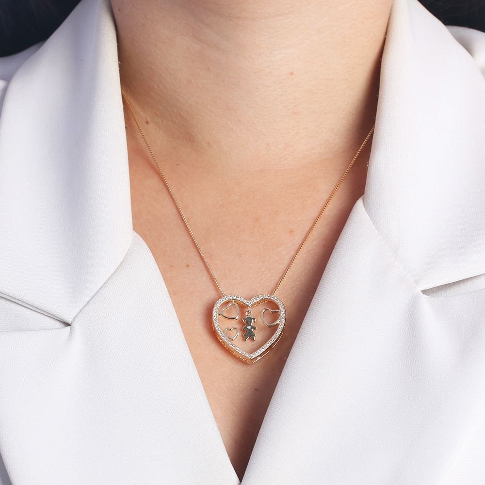 Clti-1603-Fo (45cm+5cm) Colar De Coração Com Menina Cravejada