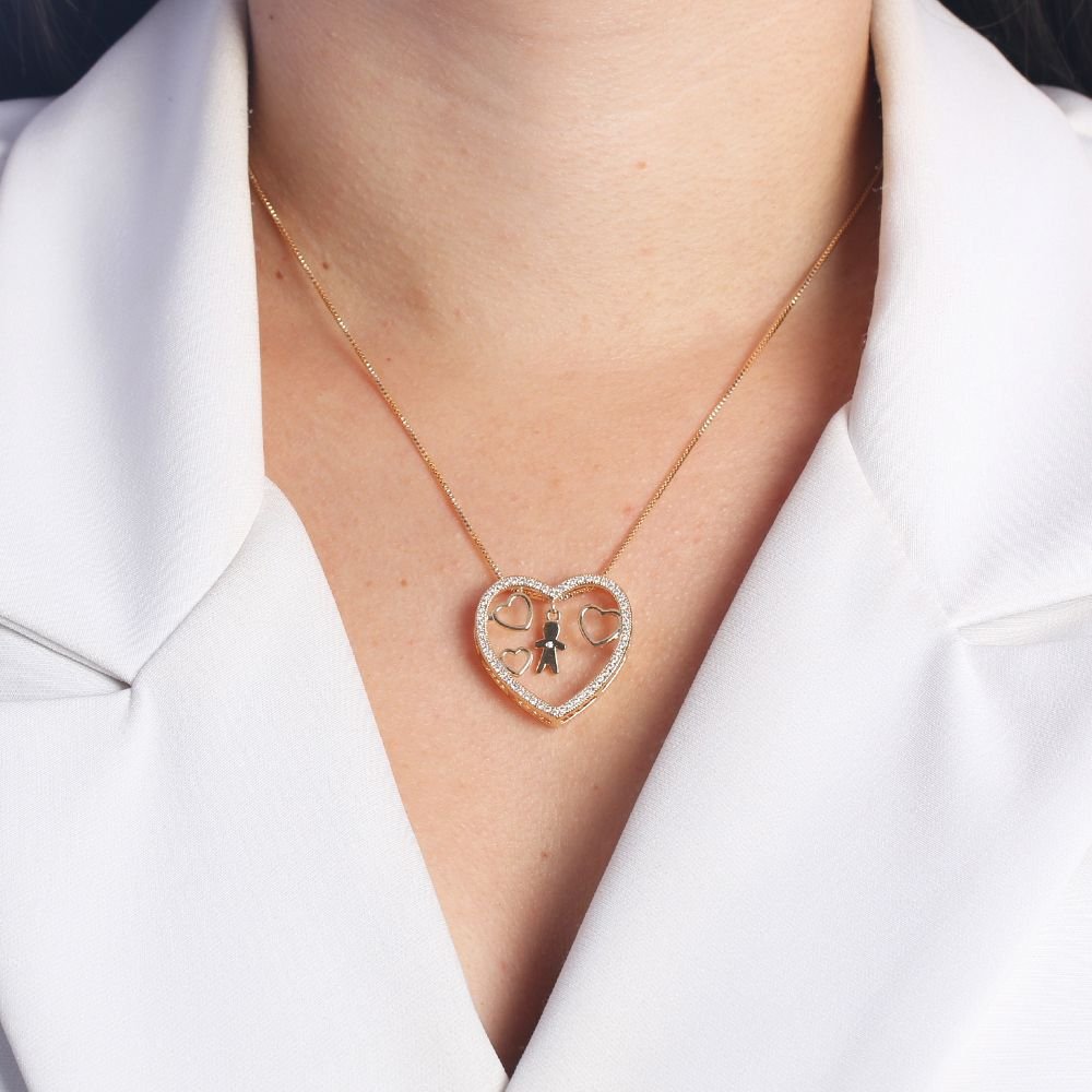 Clti-1604-Fo (45cm+5cm) Colar De Coração Com Menino Cravejado