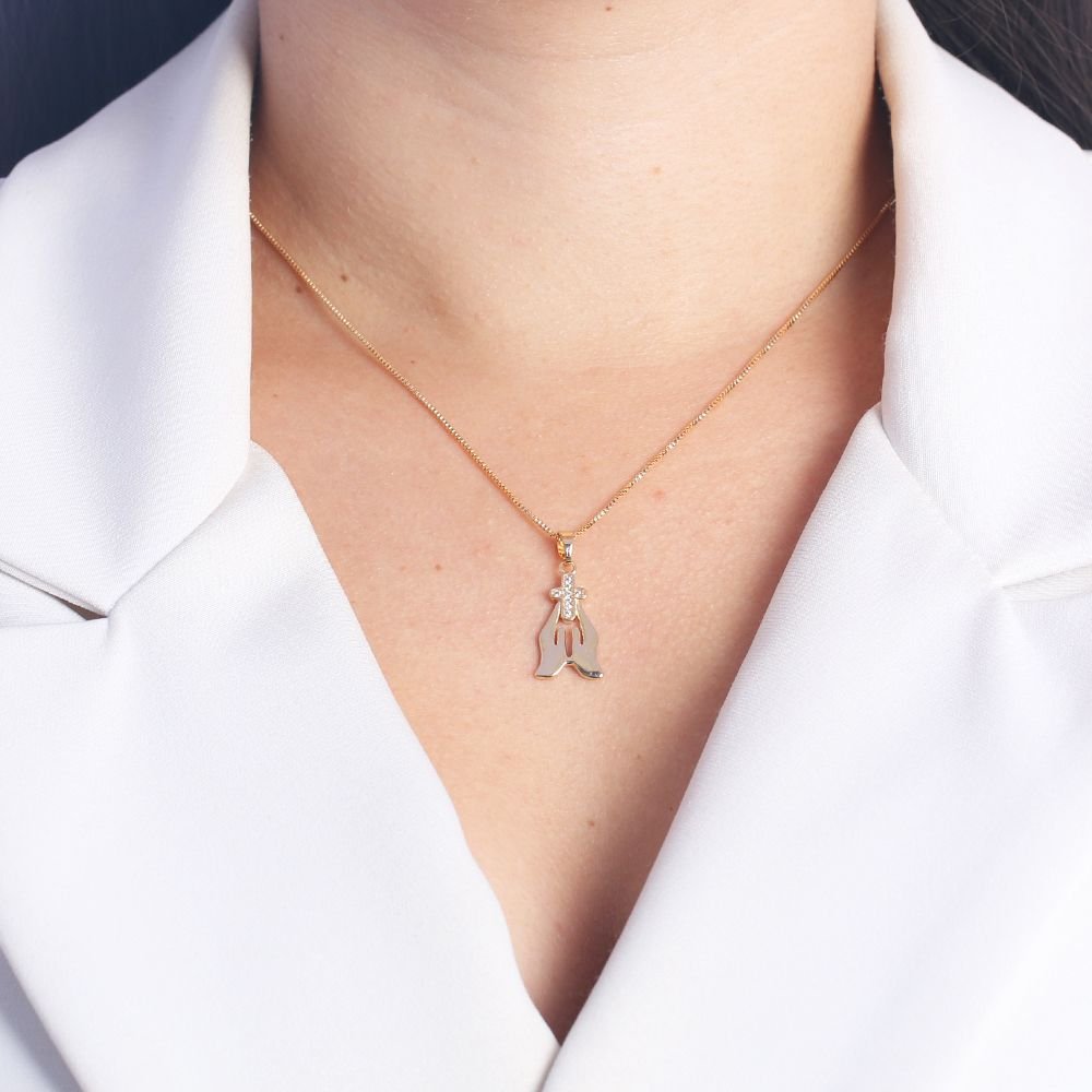 Clti-1618-Fo (45cm+5cm) Colar De Mão E Cruz Cravejada