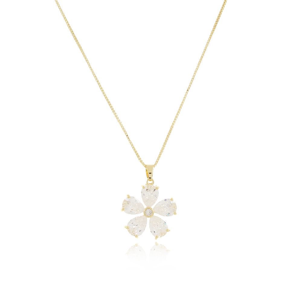 Clti-1620-Fo (45cm+5cm) Colar De Flor Cravejada Cristal