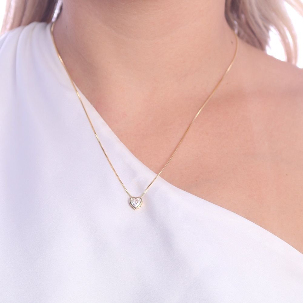 Clti-1652-Fo (40cm+5cm) Colar De Coração Cravejado (7,5mm)