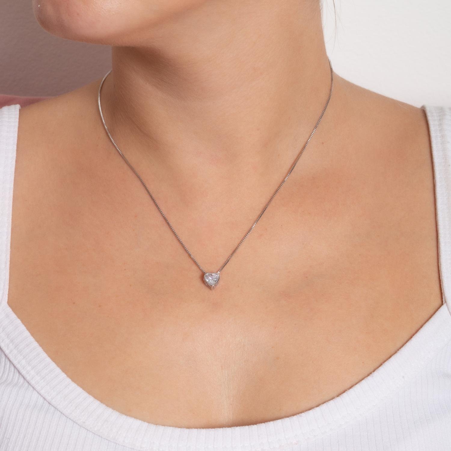 Clti-1652-Rd Colar Ponto De Luz De Coração Cristal - Ródio Branco (40cm+5cm).