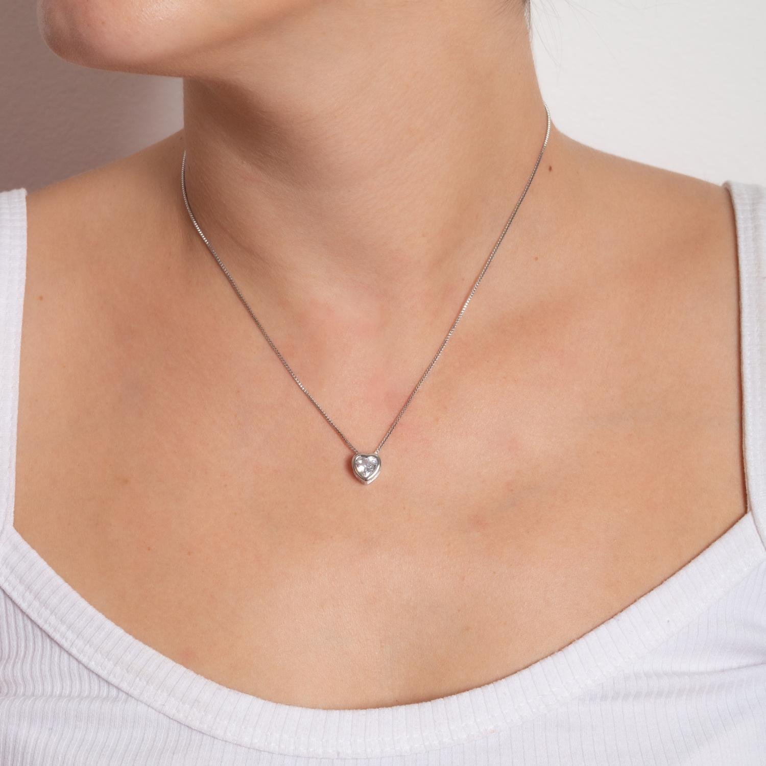 Clti-1653-Rd Colar Ponto De Luz De Coração Cristal - Ródio Branco (40cm+5cm).