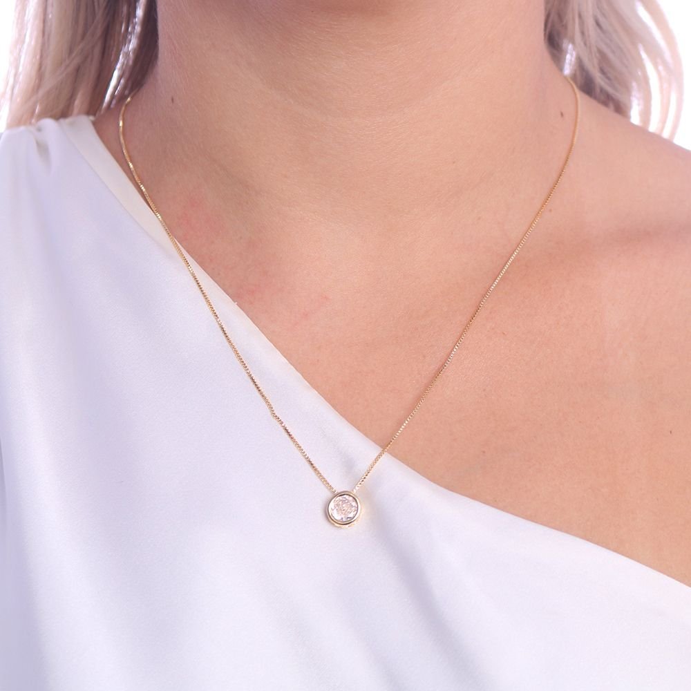 Clti-1654-Fo (40cm+5cm) Colar De Ponto De Luz De Zircônia (9mm).