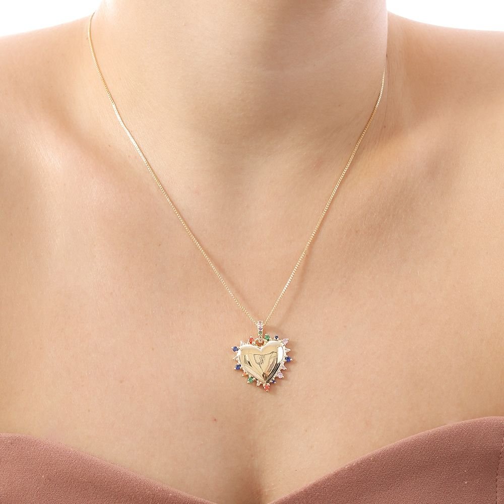 Clti-1697-Fo Colar De Coração Cravejado Colorido (45cm+5cm).