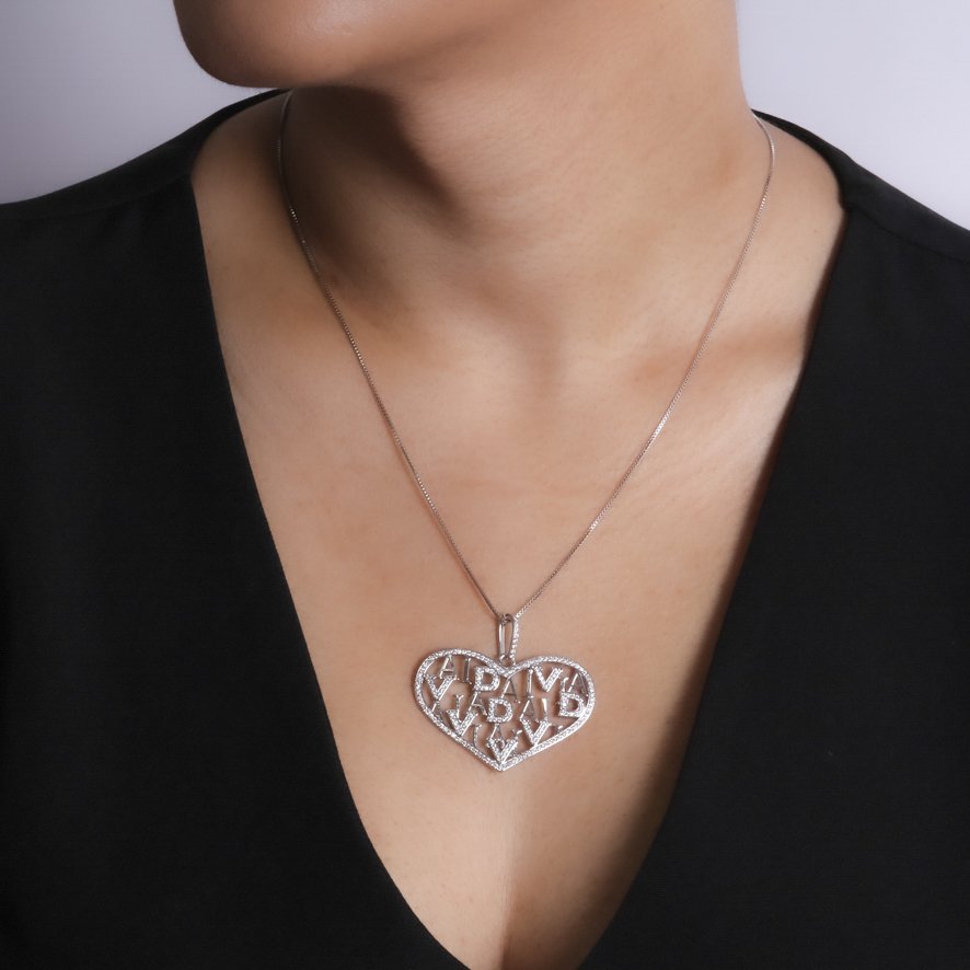 Clti-1743-Rd Colar De Coração Vida Cravejado Cristal - Ródio Branco (50cm+5cm).