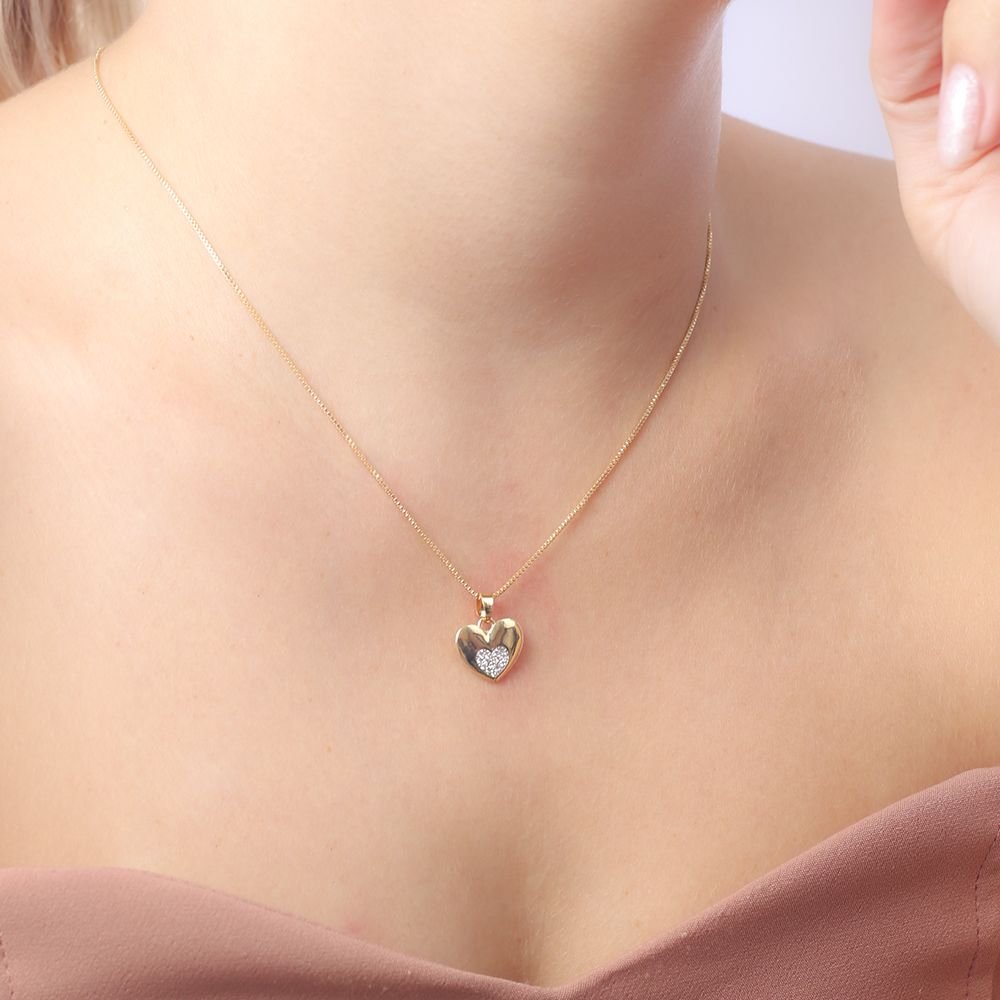 Clti-1800-Fo C/Ródio (45cm+5cm) Colar De Coração Cravejado De Zircônias. Clti-1800-Fo C/Ródio (45cm+5cm) Colar De Coração Cravejado De Zircônias.