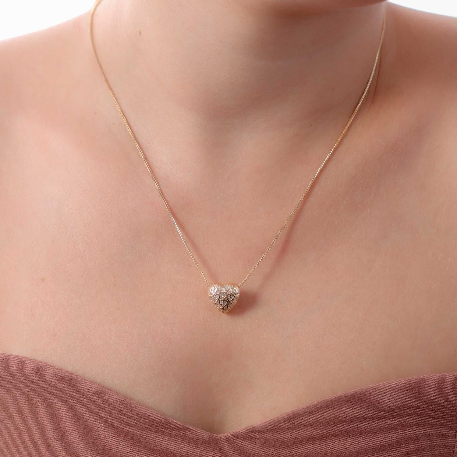 Clti-1825-Fo Colar Com Pingente De Coração Cravejado De Zircônias (45cm+5cm).