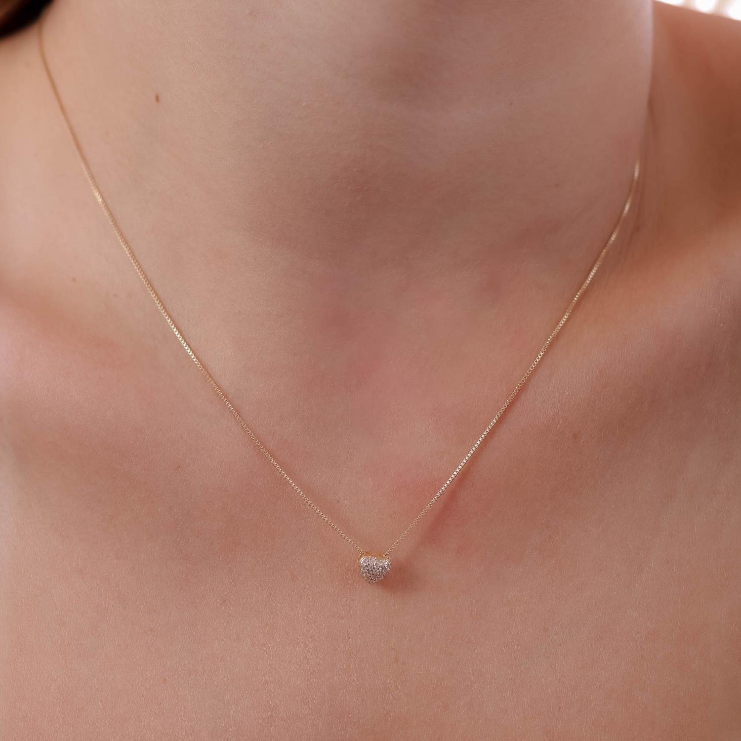 Clti-1829-Fo Colar Com Pingente De Coração Cravejado (40cm+5cm).