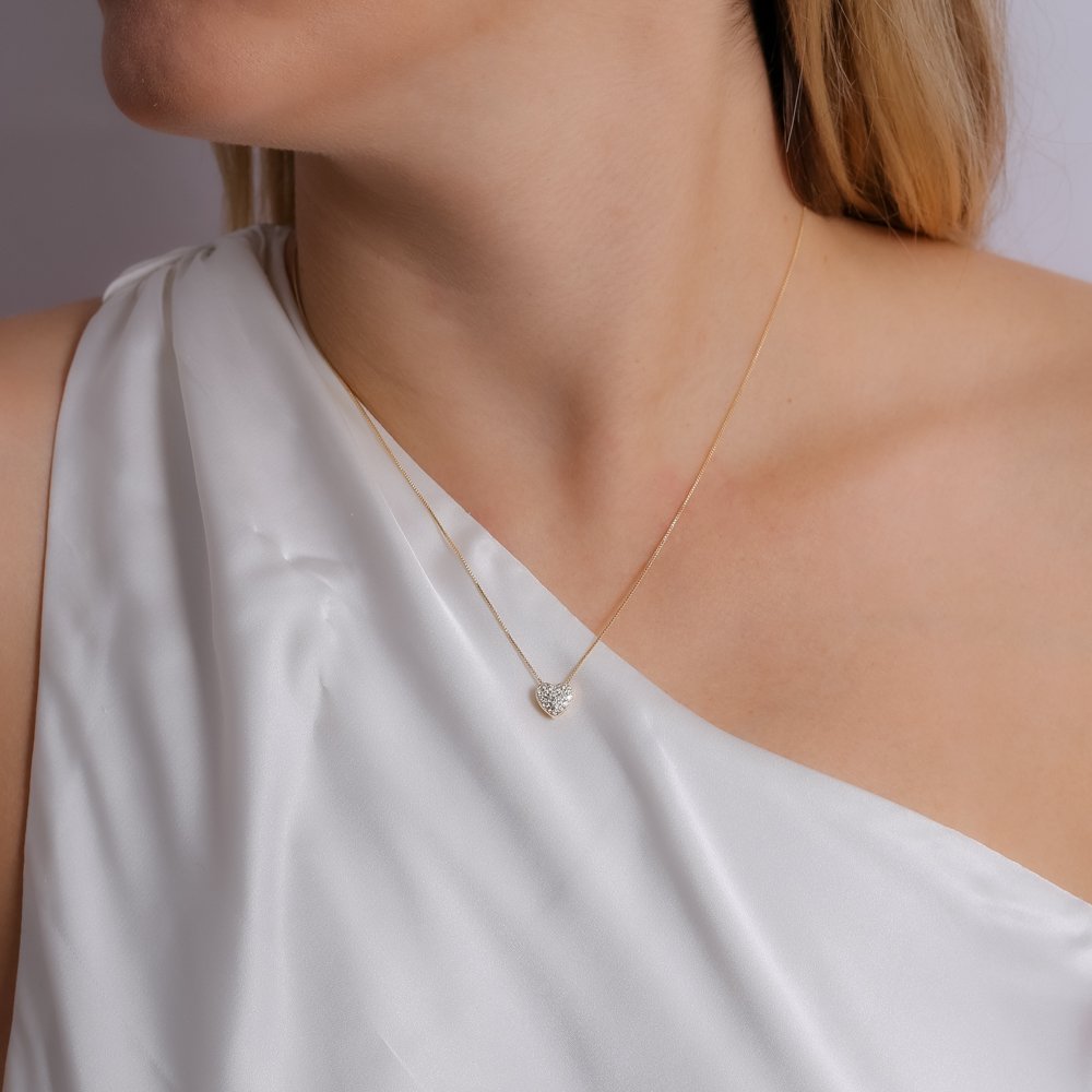 Clti-1856-Fo Colar Com Pingente De Coração Cravejado (40cm+5cm).