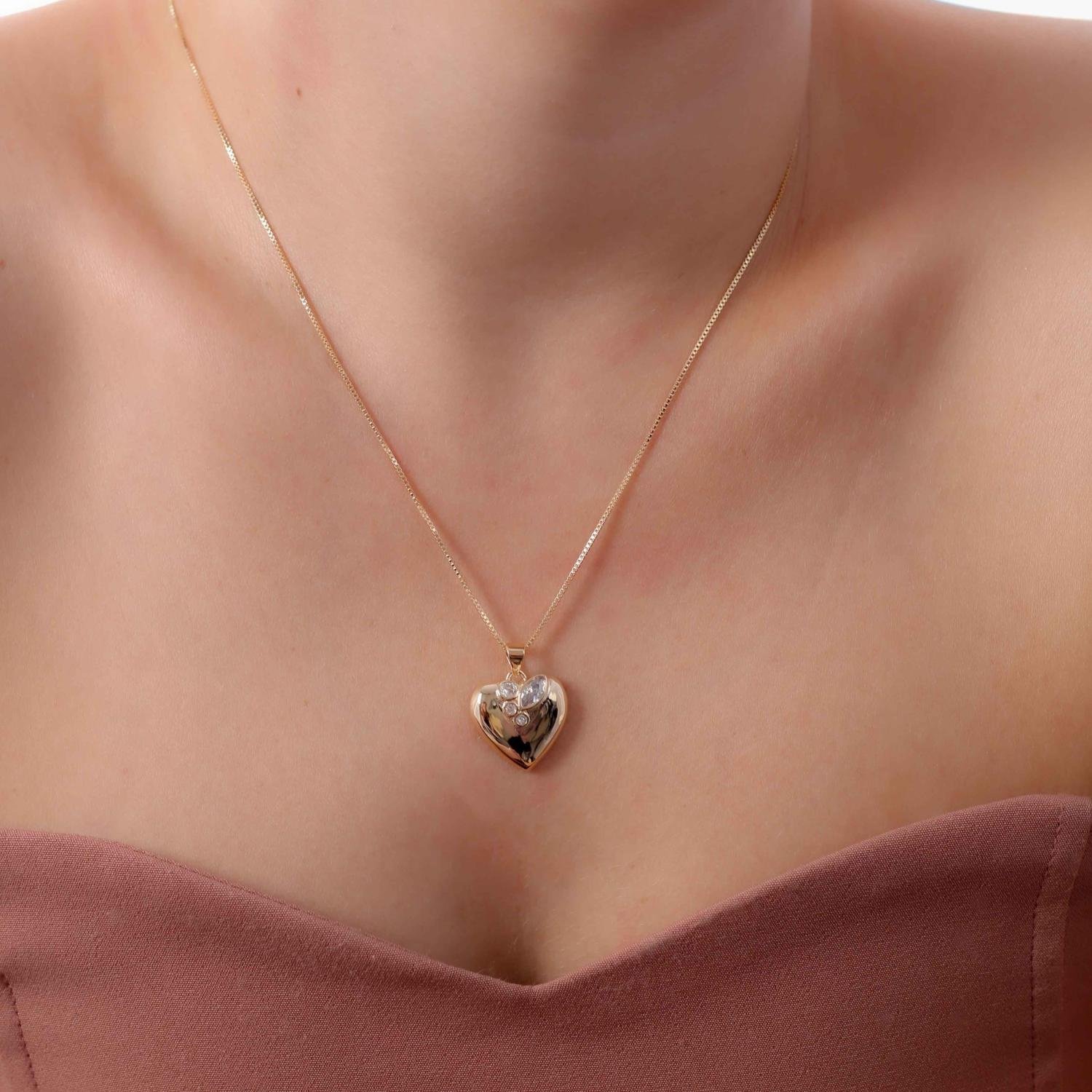 Clti-1859-Fo Colar De Coração Cravejado De Zircônias (45cm+5cm).