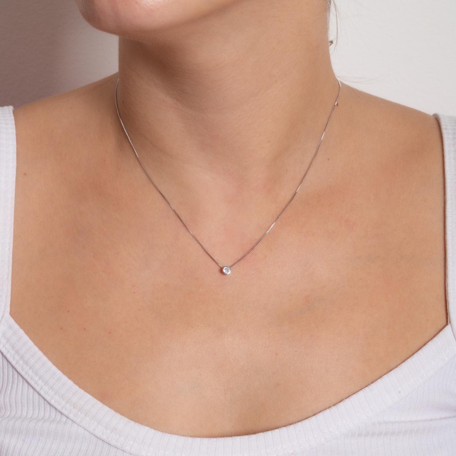 Clti-1869-Rd Colar Ponto De Luz De Coração Cristal - Ródio Branco (40cm+5cm).