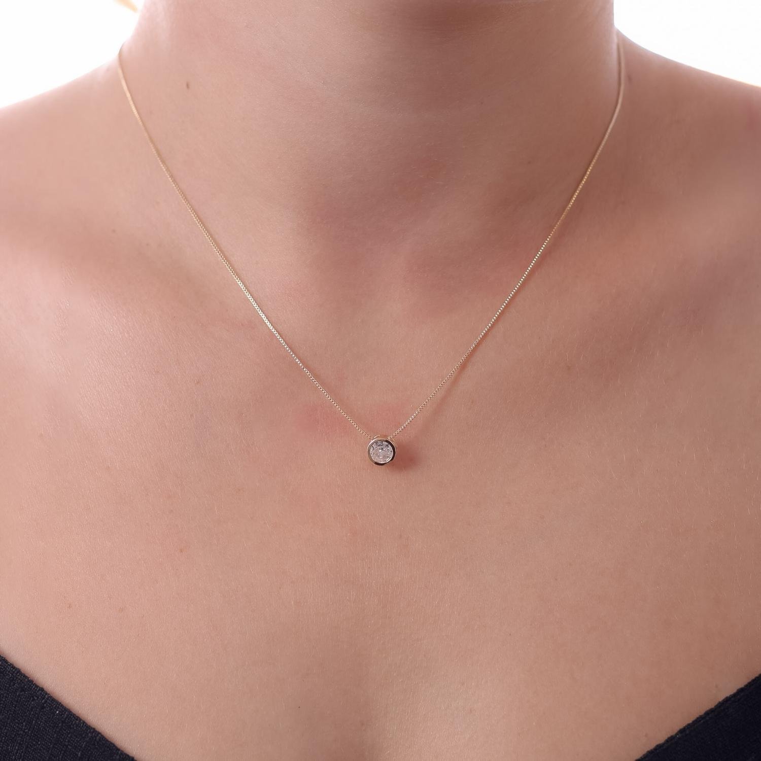 Clti-1871-Fo Colar Com Pingente Cravejado De Zircônia Cristal (40cm+5cm).