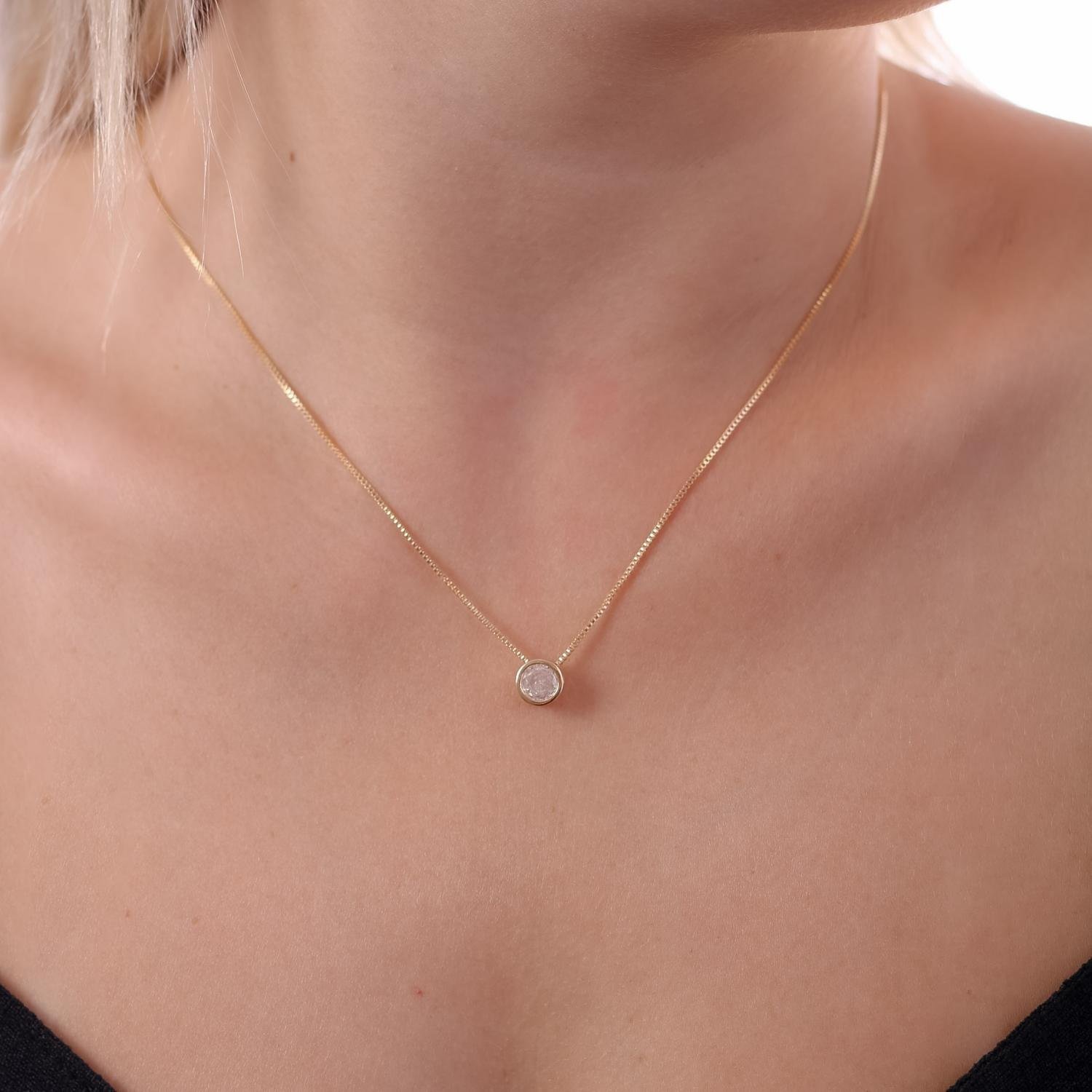 Clti-1872-Fo Colar Com Pingente Cravejado De Zircônia Cristal (40cm+5cm).