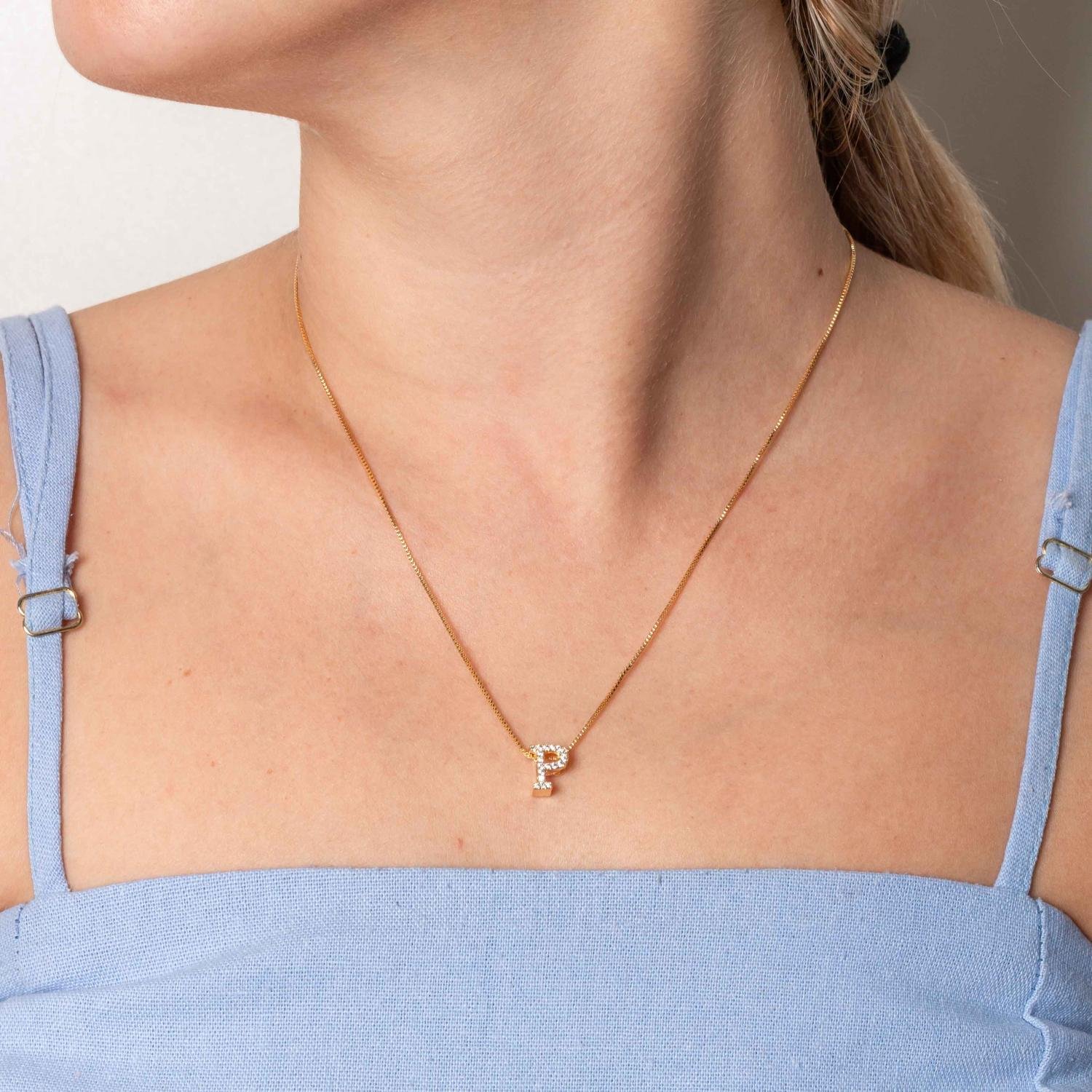 Clti-1910-Fo Colar De Letra Cravejada De Zircônias Cristais 