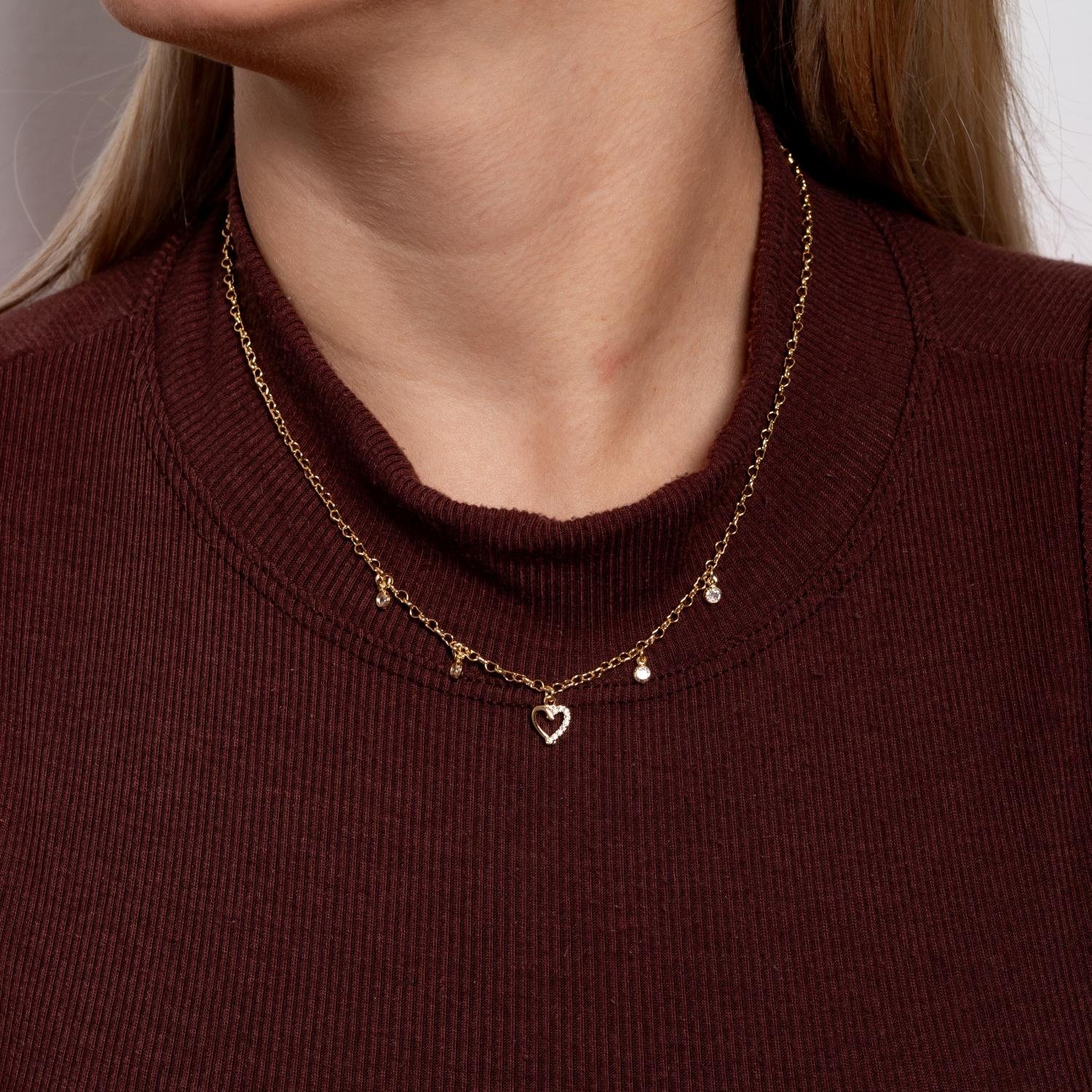 Clti-1965-Fo Colar Com Pingentes De Coração Vazado Cristal E Zircônias (40cm+5cm).