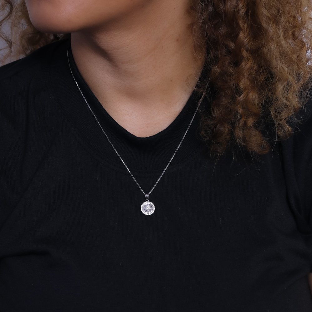 Clti-1978-Rd Colar Com Pingente Cravejado Cristal - Ródio Branco (40cm+5cm).