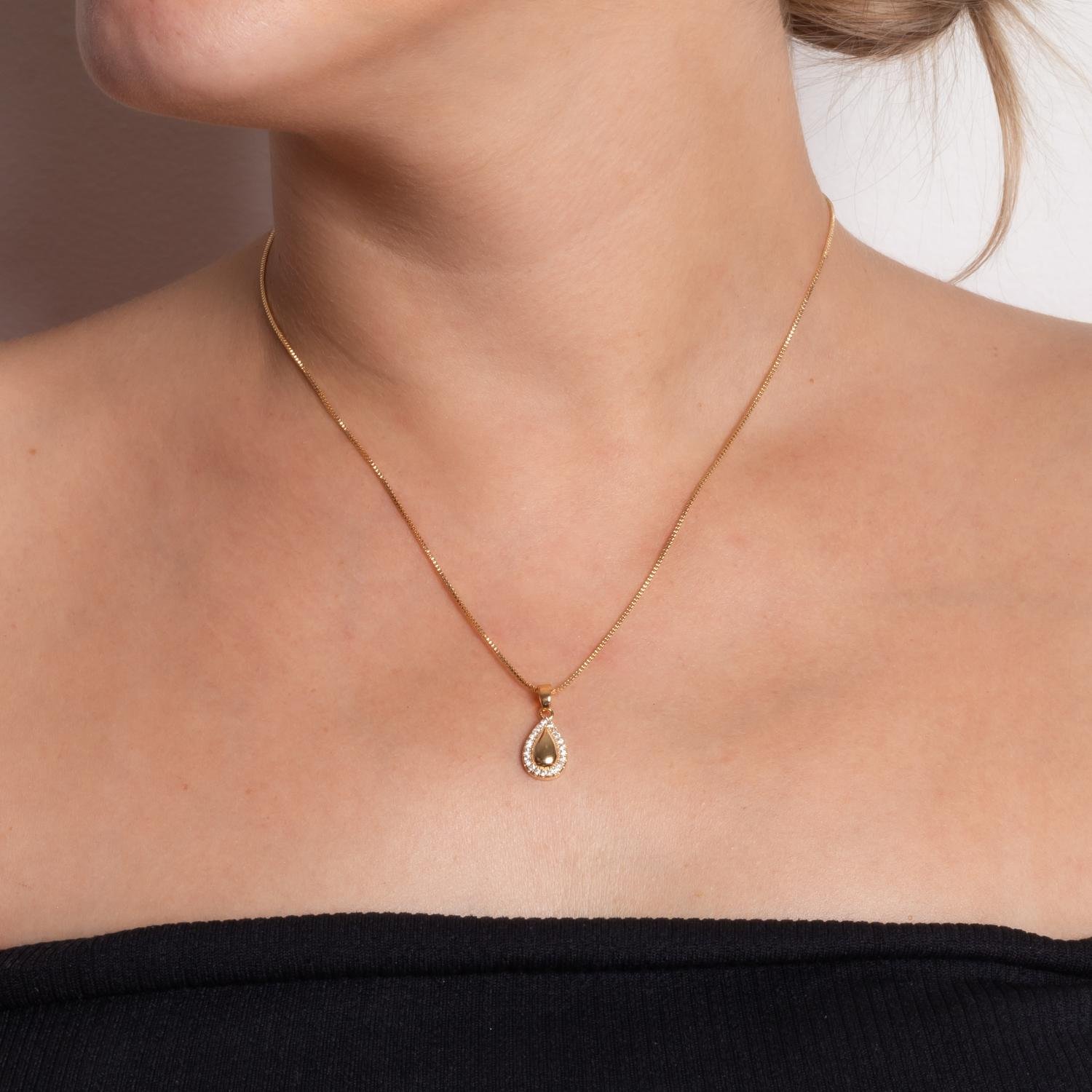 Clti-1991-Fo Colar Com Pingente De Gota Cravejado Cristal (40cm+5cm).