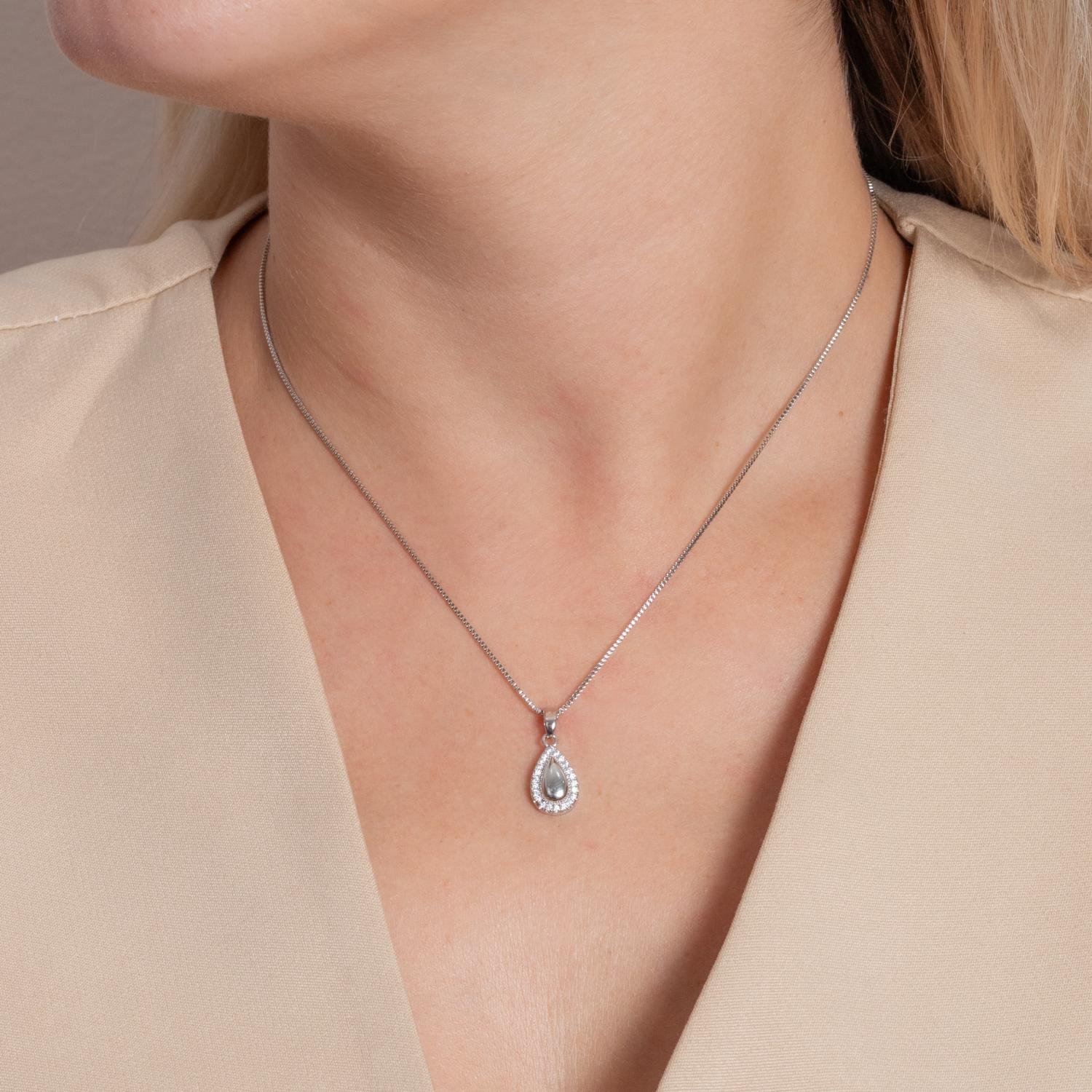 Clti-1991-Rd Colar Com Pingente De Gota Cristal - Ródio Branco (40cm+5cm).