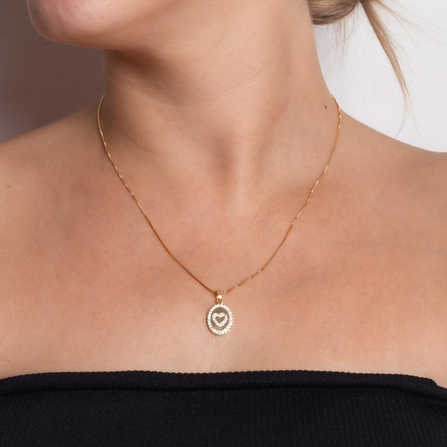 Clti-1996-Fo Colar Com Pingente Cravejado Com Coração Cristal (45cm+5cm).