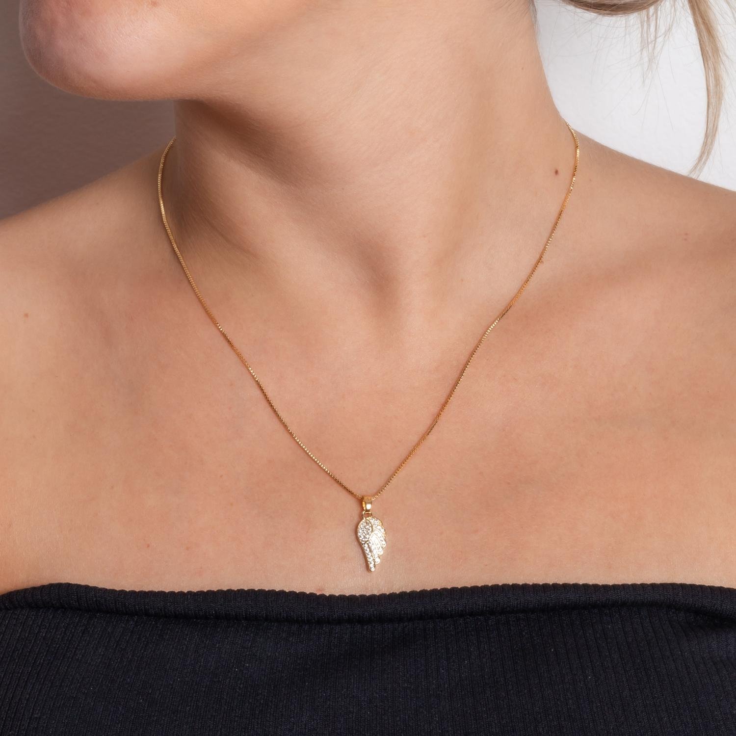 Clti-1997-Fo Colar Com Pingente De Asa Cravejado Cristal (45cm+5cm).