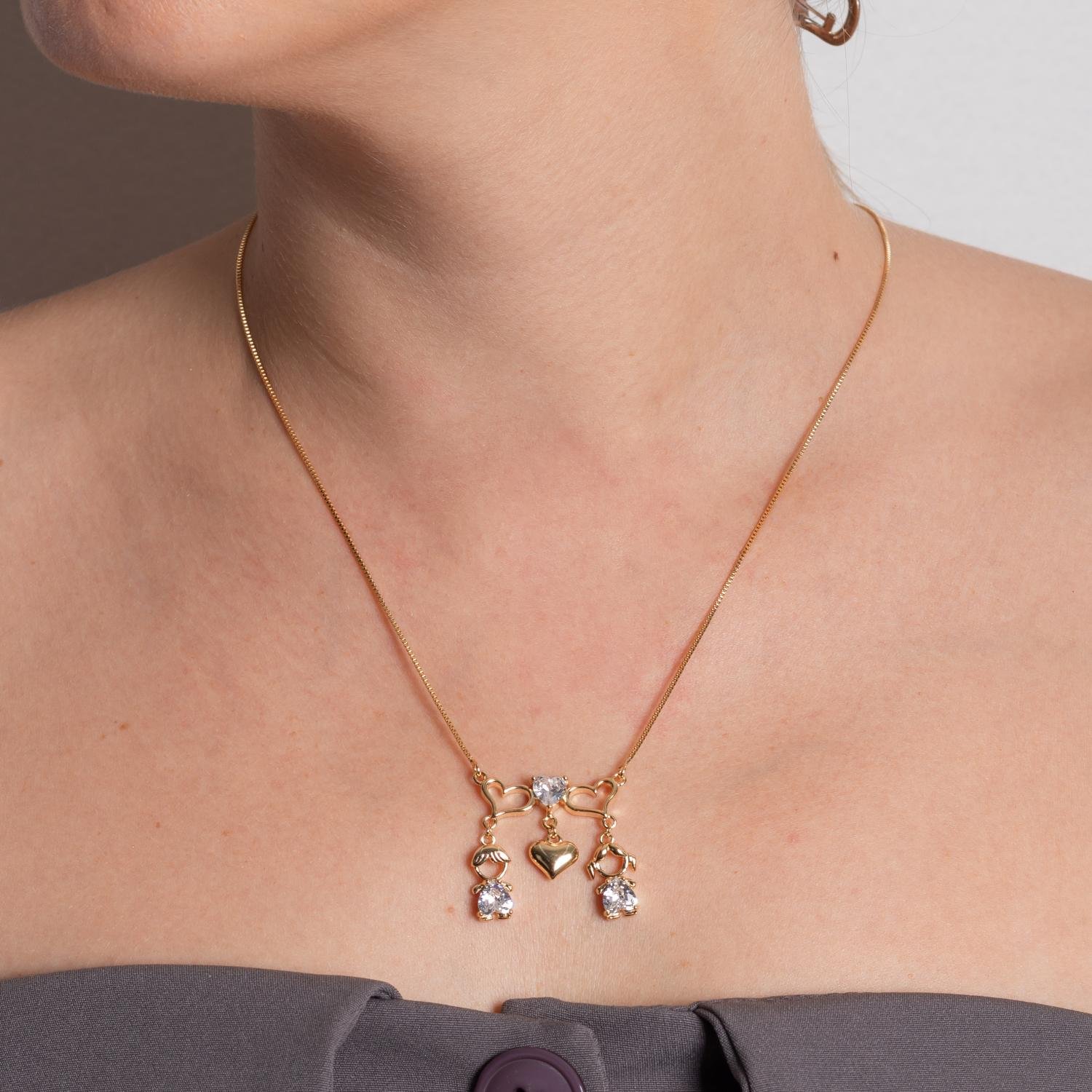 Clti-2020-Fo Colar De Corações Com Menino E Menina Cristal (21x21cm).