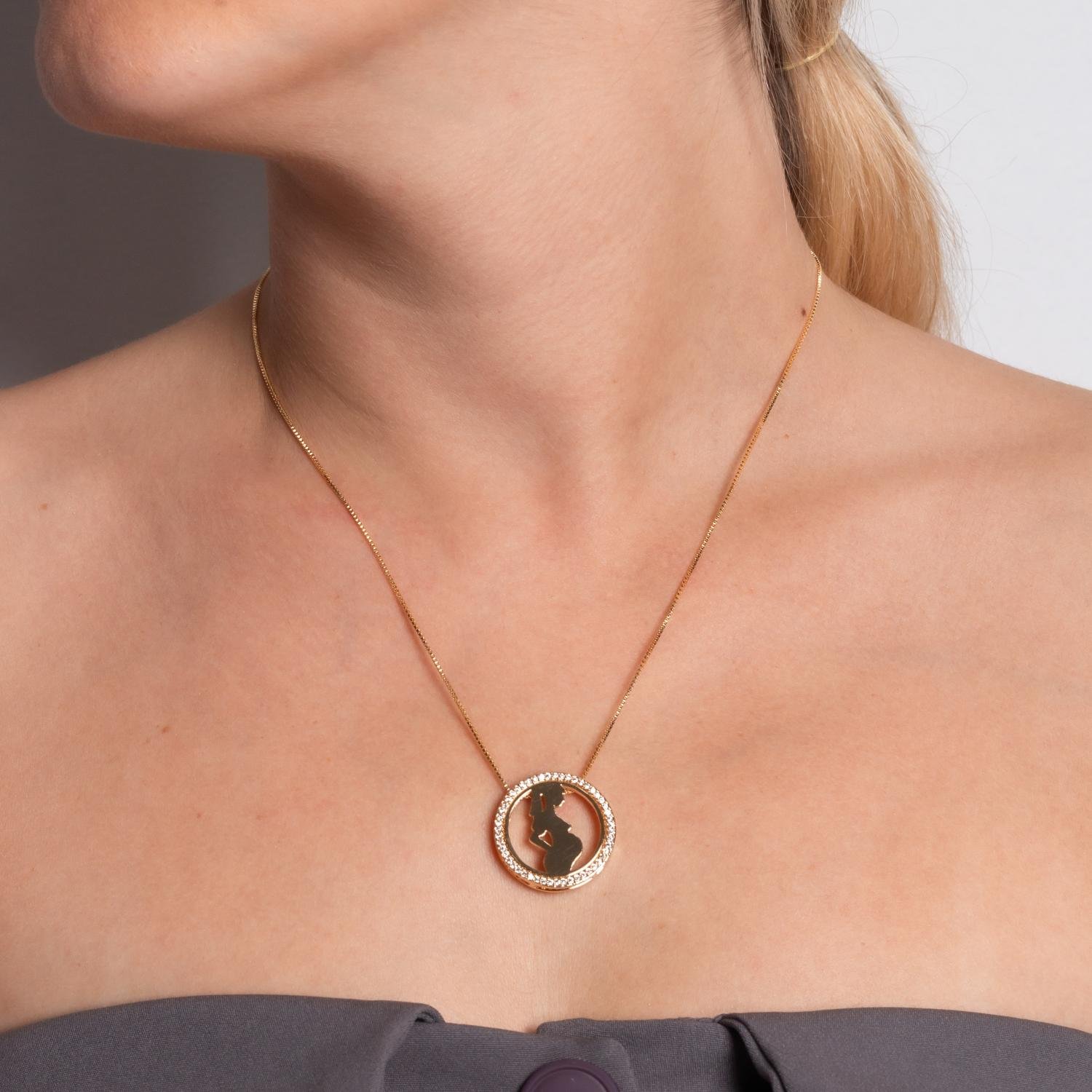 Clti-2062-Fo Colar Mãe Gravida Com Zircônias Cristais (45cm+5cm).