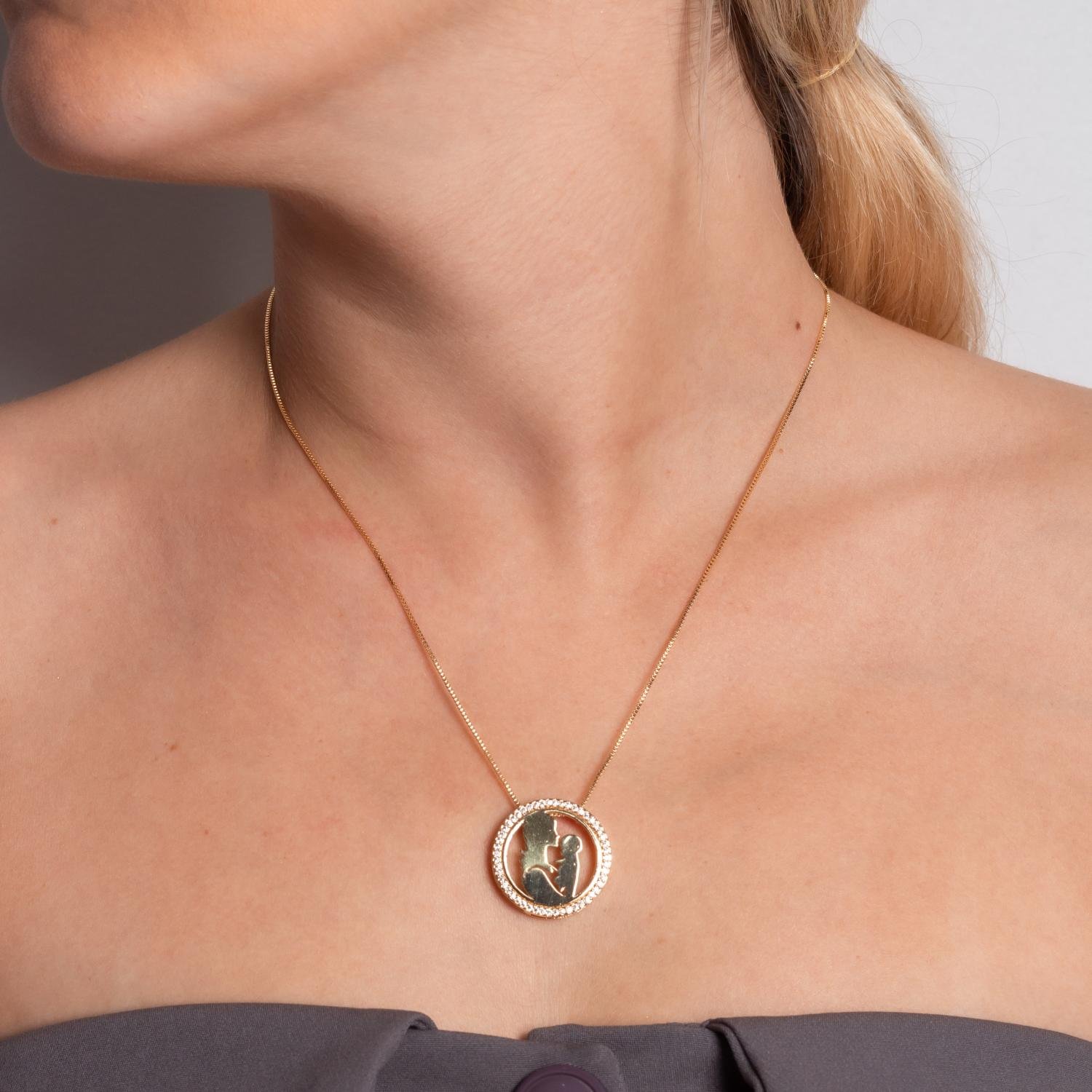 Clti-2063-Fo Colar Mãe E Filho Cravejado De Zircônias Cristais (45cm+5cm).