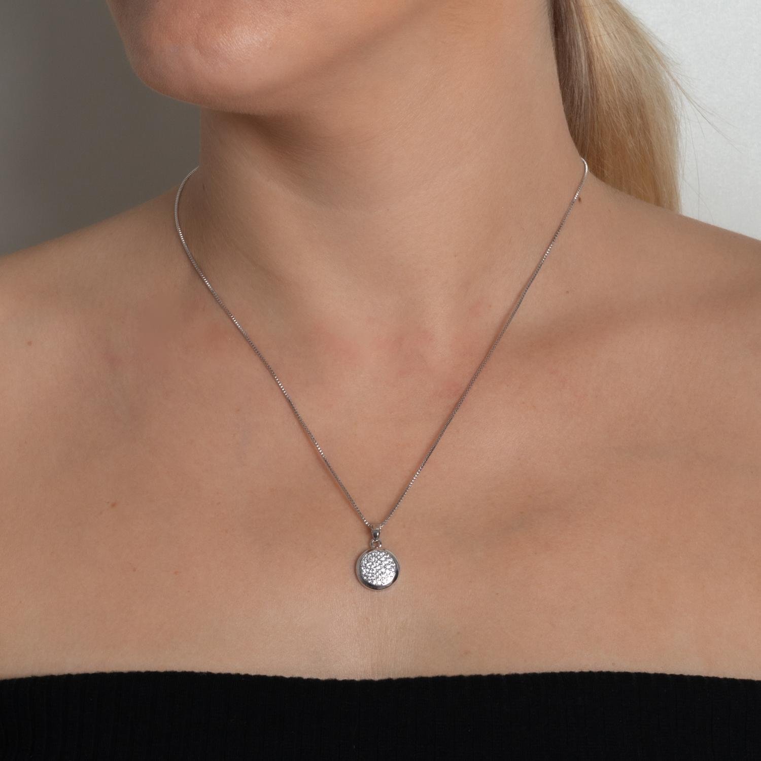 Clti-2067-Rd Colar Com Pingente Cravejado De Zircônias Cristais - Ródio Branco (45cm+5cm).