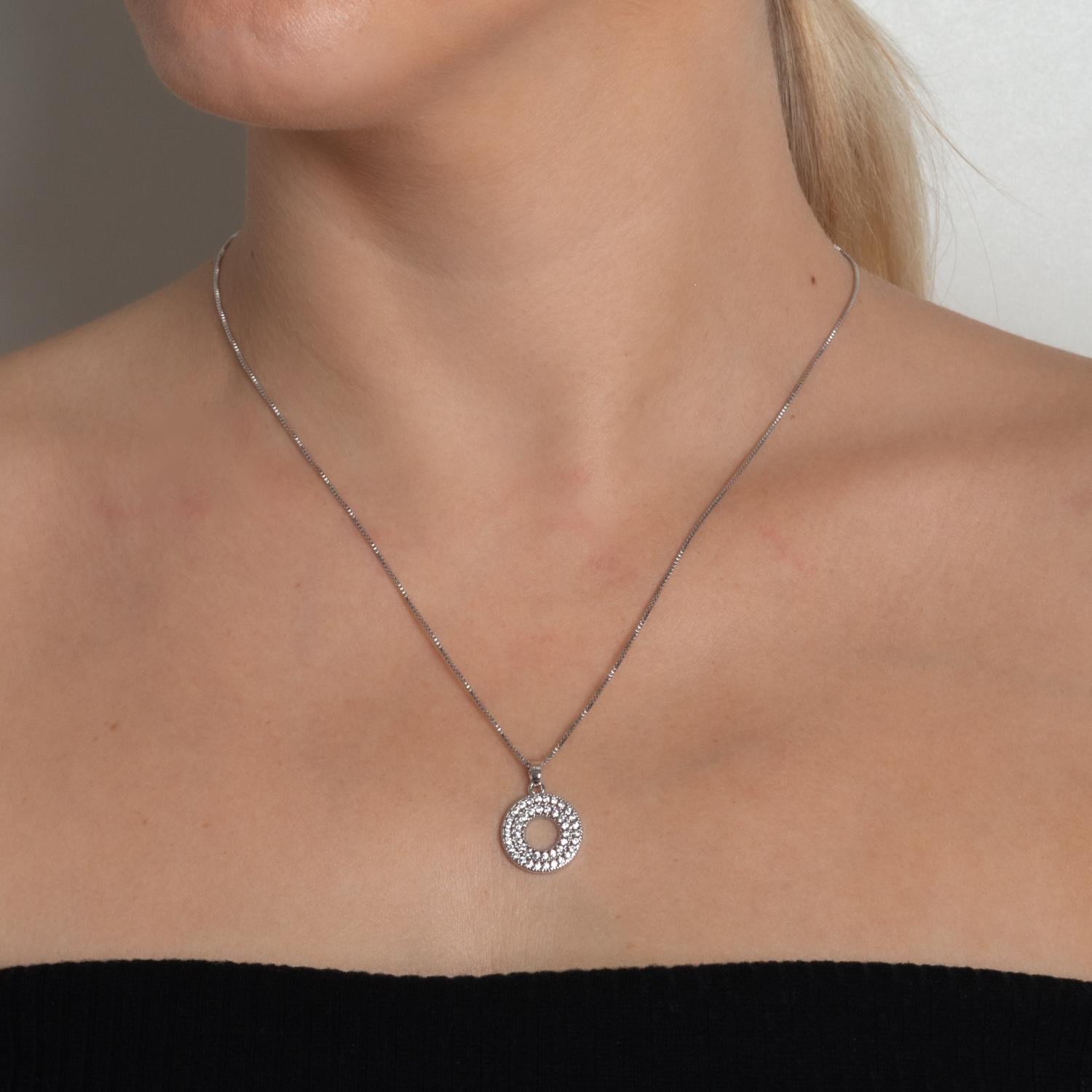 Clti-2068-Rd Colar Com Pingente Cravejado De Zircônias Cristais - Ródio Branco (45cm+5cm).