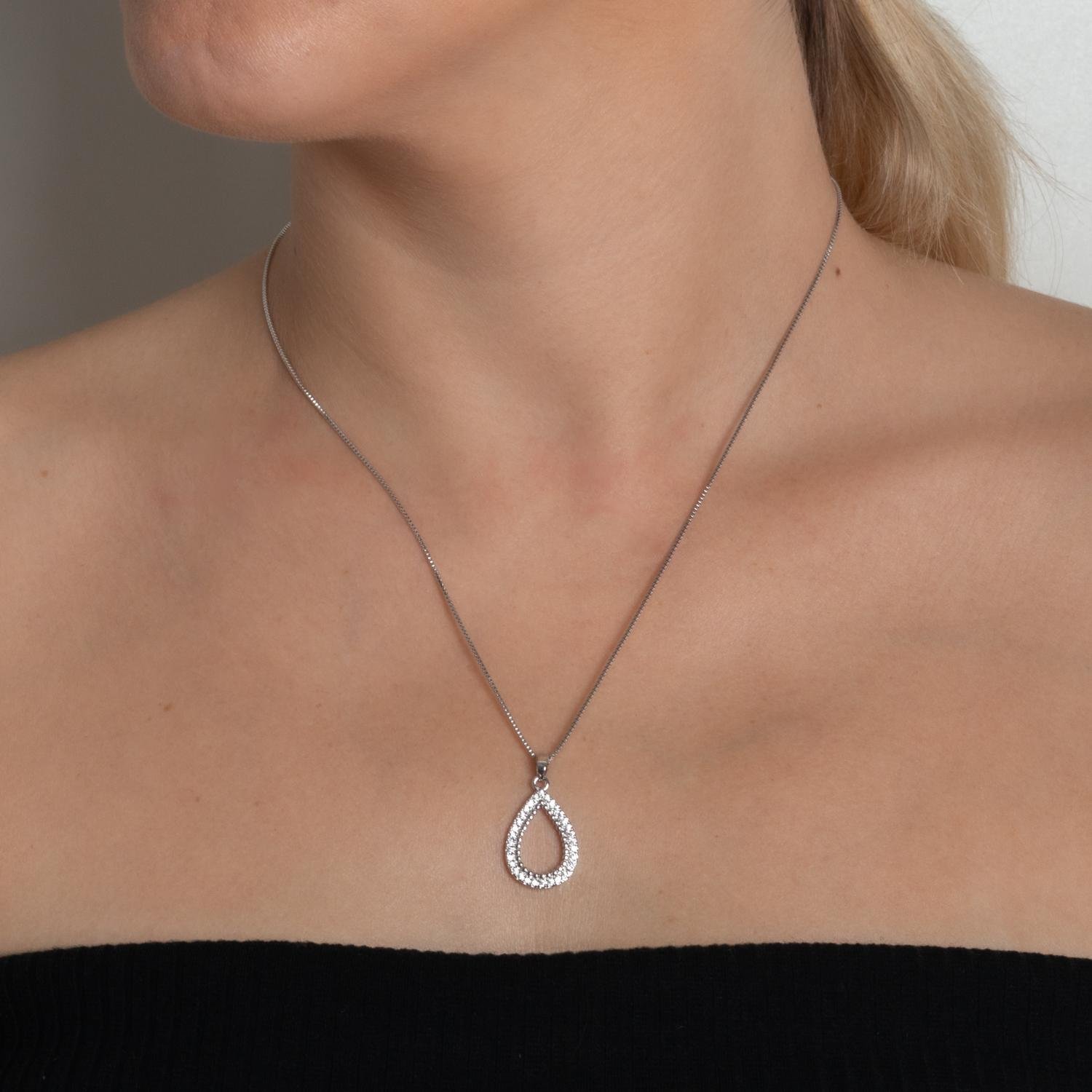 Clti-2069-Rd Colar Com Pingente De Gota Cravejado Cristal - Ródio Branco (45cm+5cm).