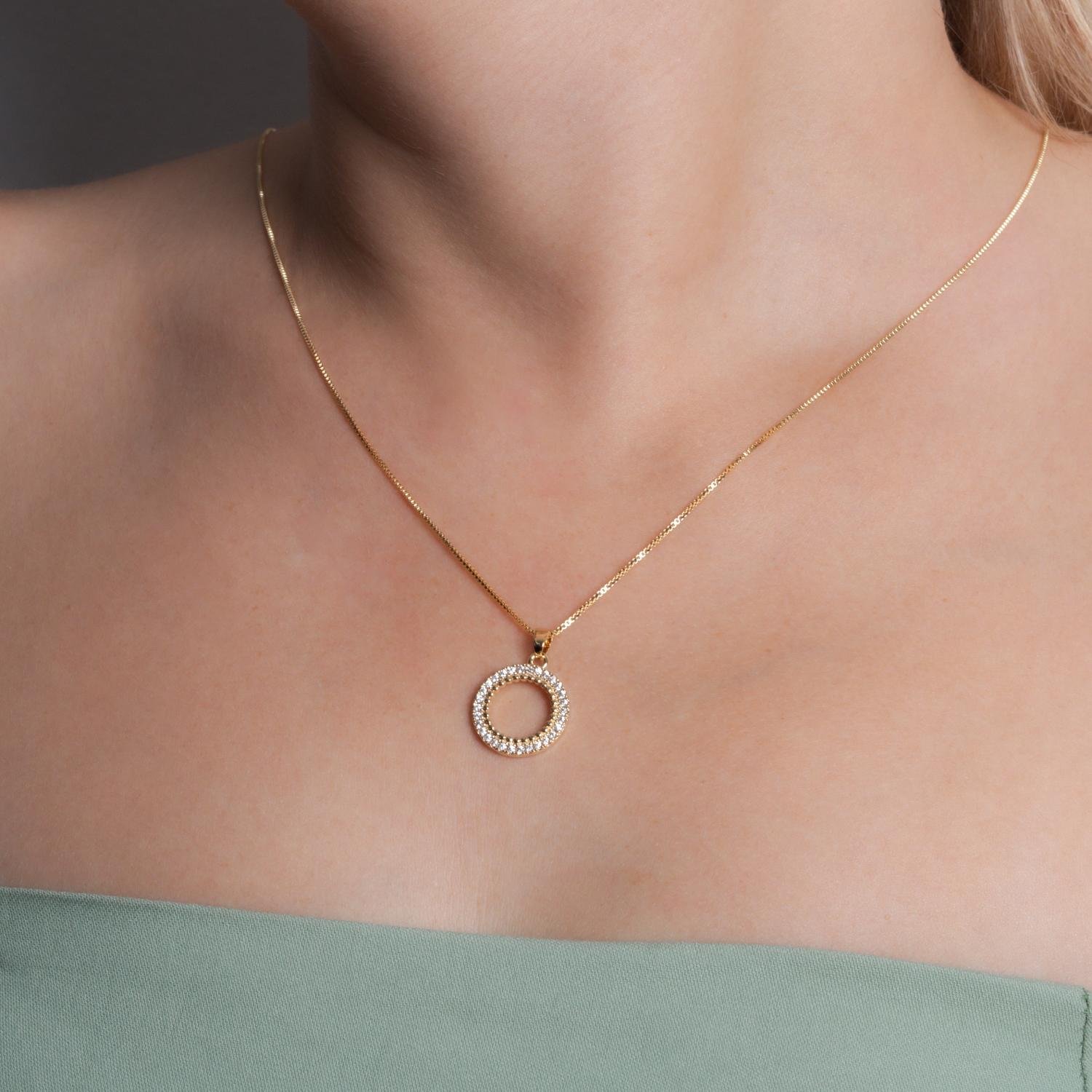 Clti-2071-Fo Colar Com Pingente Cravejado De Zircônias Cristais (45cm+5cm).