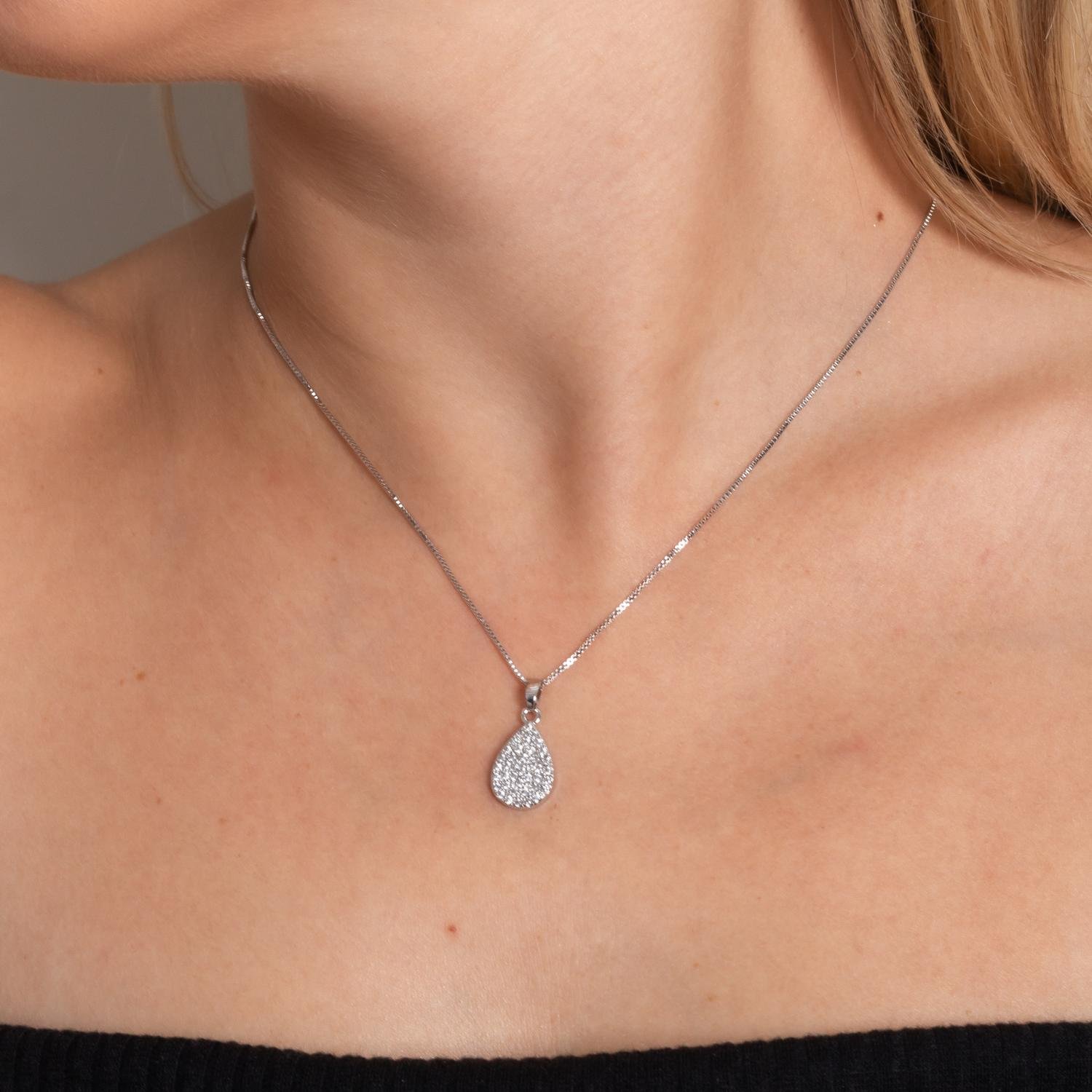 Clti-2081-Rd Colar Gota Cravejado De Zircônias Cristais - Ródio Branco (45cm+5cm).